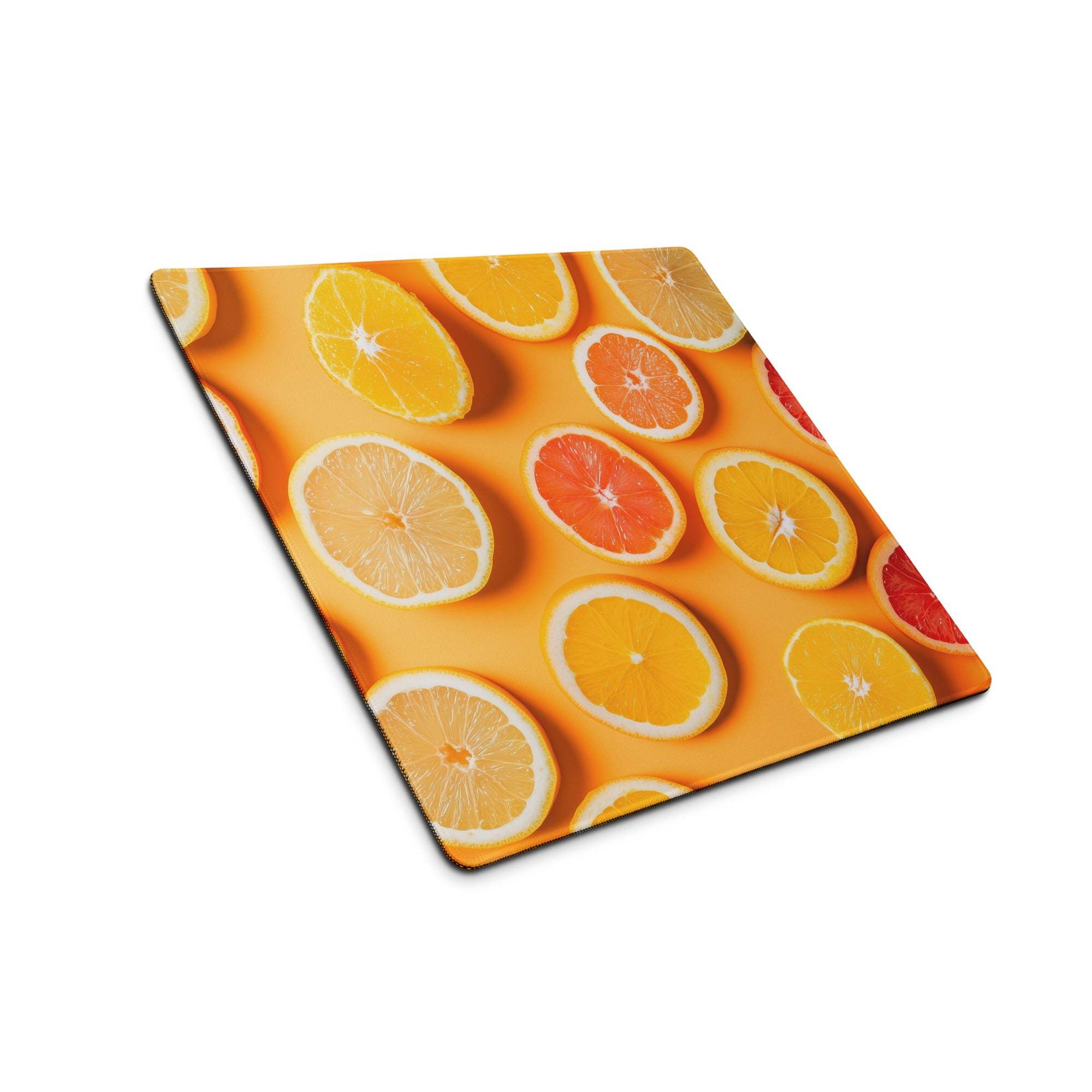 Vibrant orange yellow citrus slice gaming mouse pad large size non-slip glossy finish