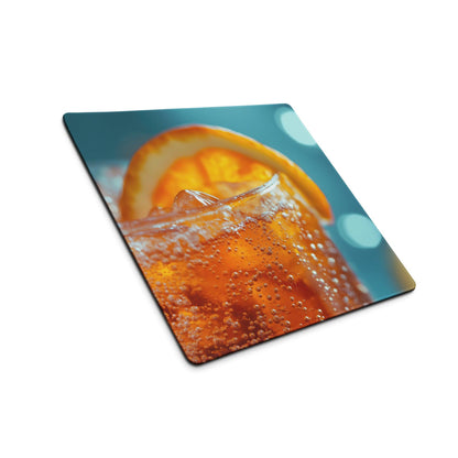 Vibrant orange soda gaming mouse pad with large non-slip surface