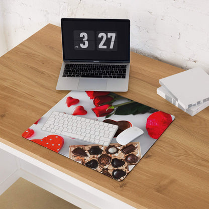 Valentines large gaming mouse pad with roses hearts candies truffles