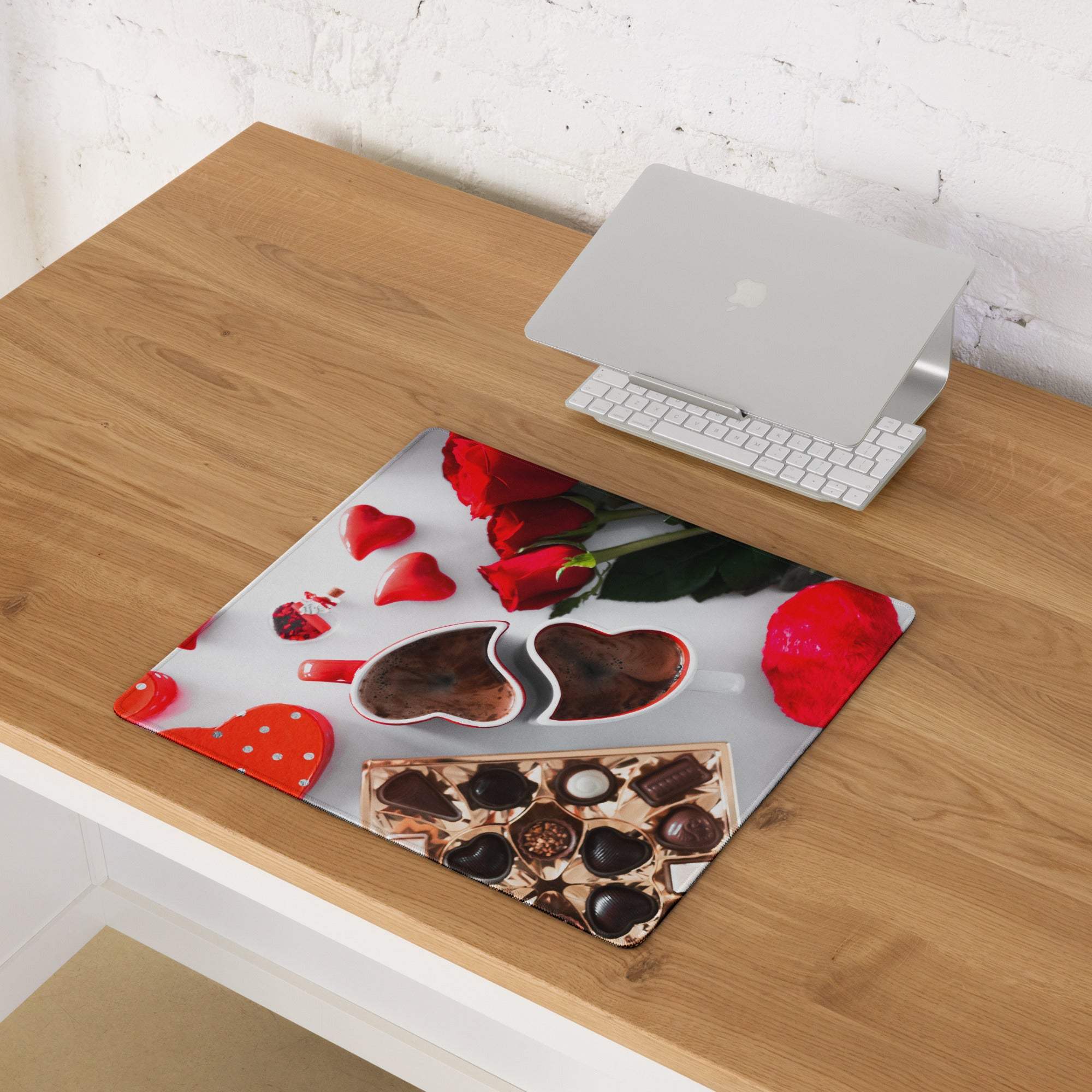 Valentine large gaming mouse pad with roses, hearts, chocolates