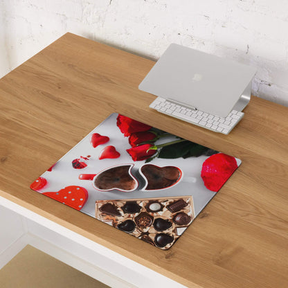 Valentine large gaming mouse pad with roses, hearts, chocolates