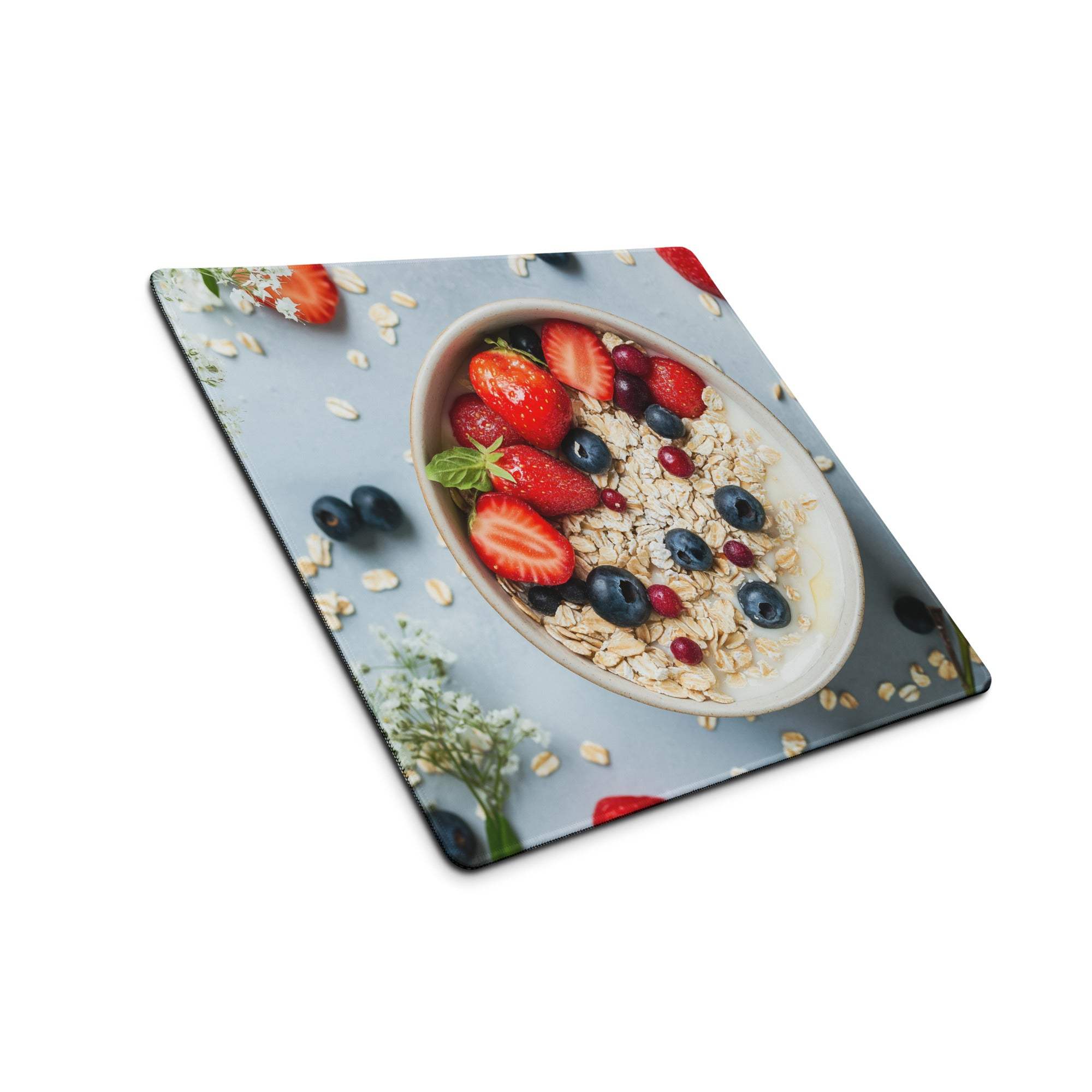 Vibrant oatmeal bowl print on large non-slip gaming mouse pad