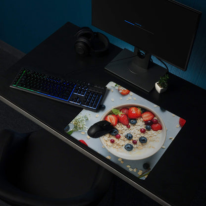 Professional large non-slip gaming mouse pad with strawberries blueberries oats print