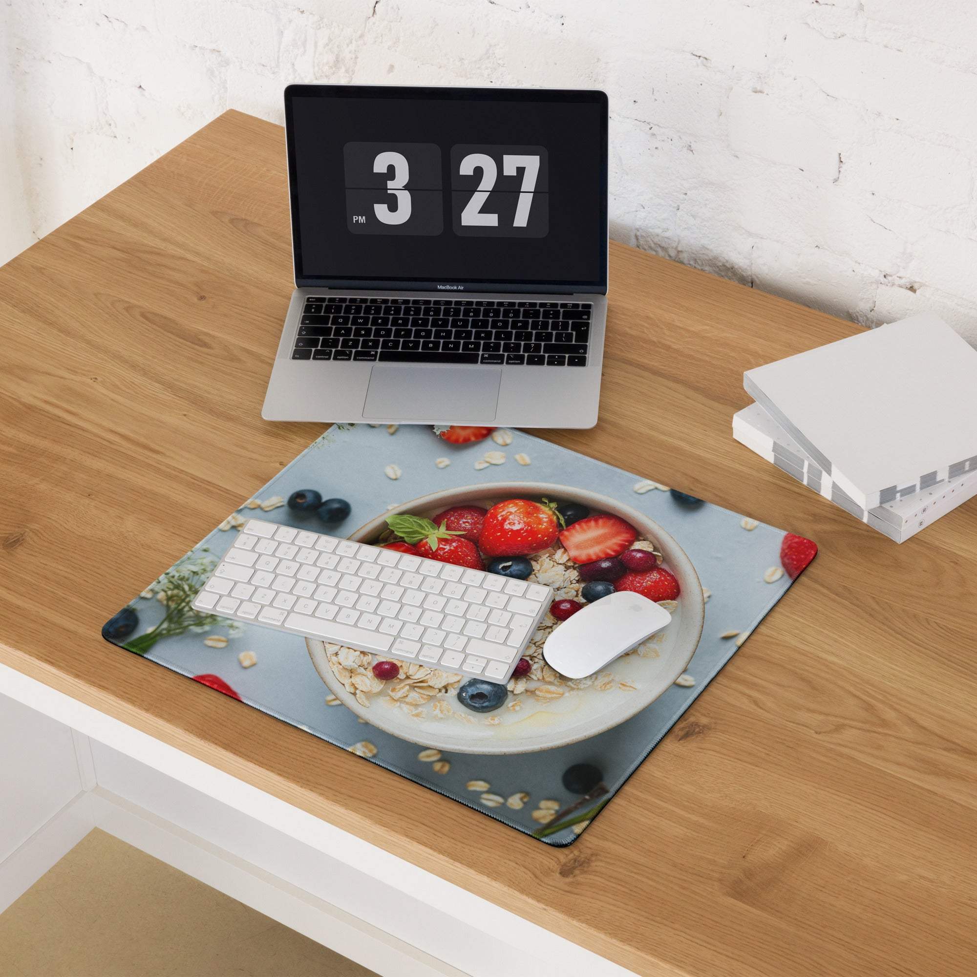 Professional bright large non-slip gaming mouse pad with strawberries, blueberries, oats print