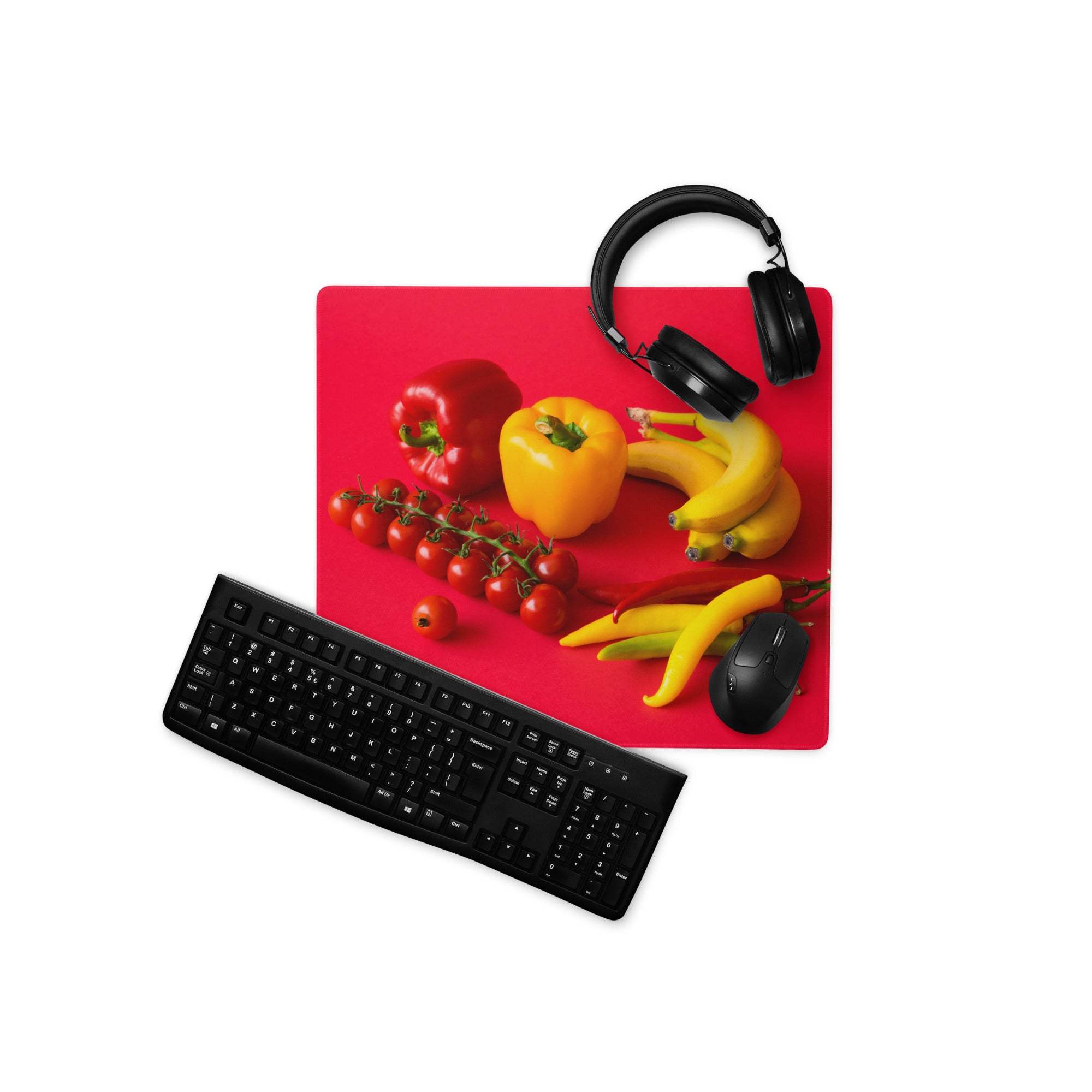 Vibrant fresh produce gaming mouse pad with colorful veggies and non-slip base