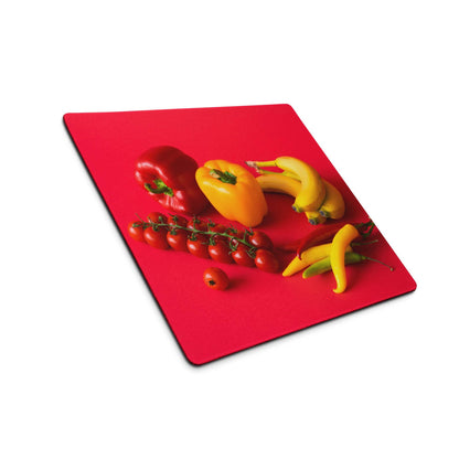Red veggie print cutting board with non-slip base mouse pad