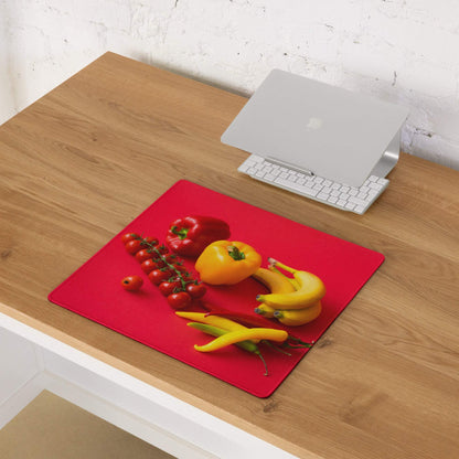 Vibrant red veggies gaming mouse pad with peppers tomatoes bananas non-slip base