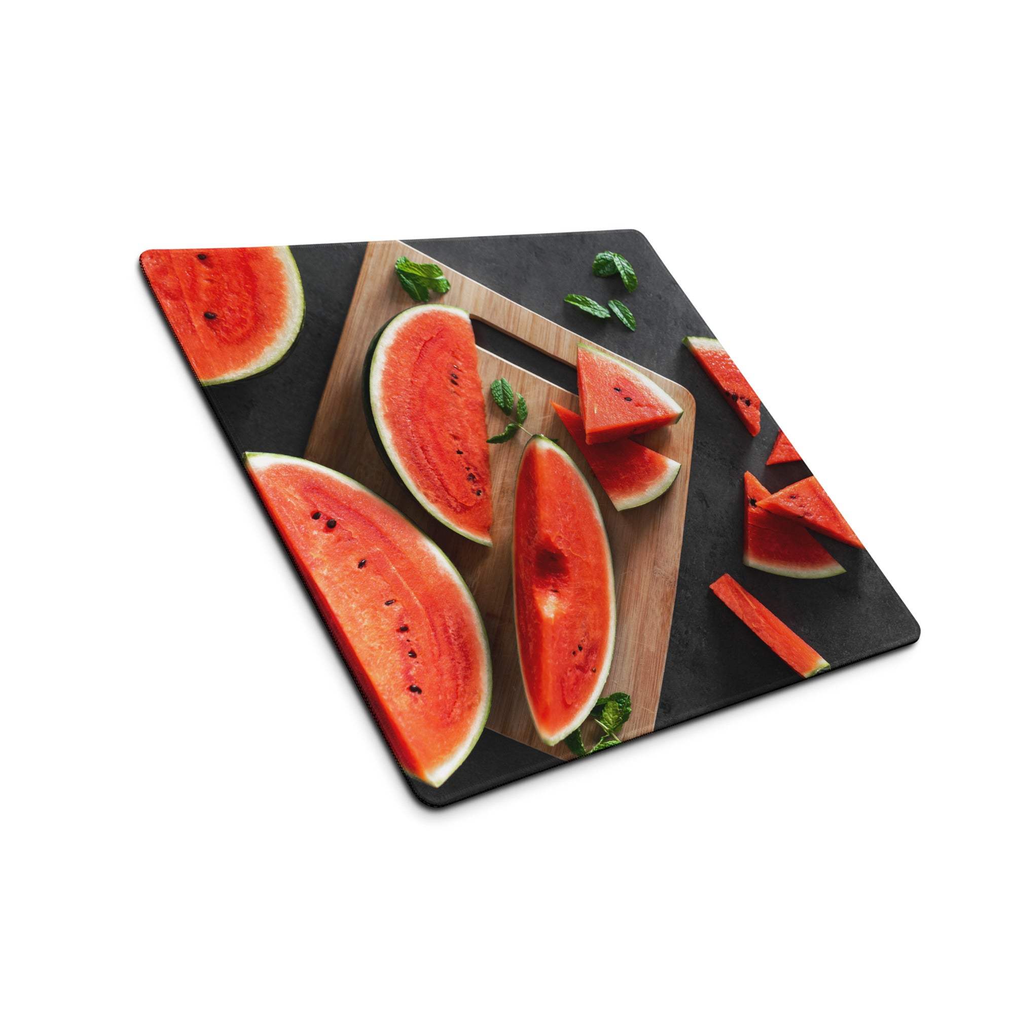 Black watermelon cutting board print on vibrant gaming mouse pad