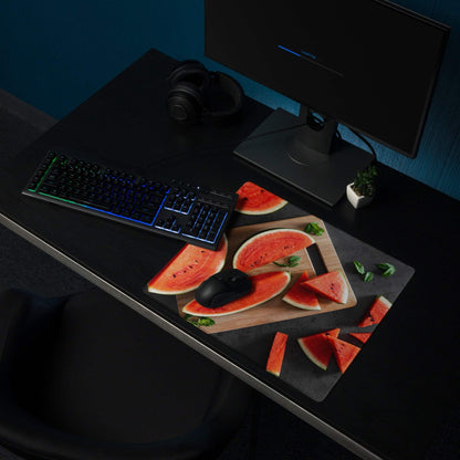 Vibrant watermelon gaming mouse pad with cutting board design and fruit slices