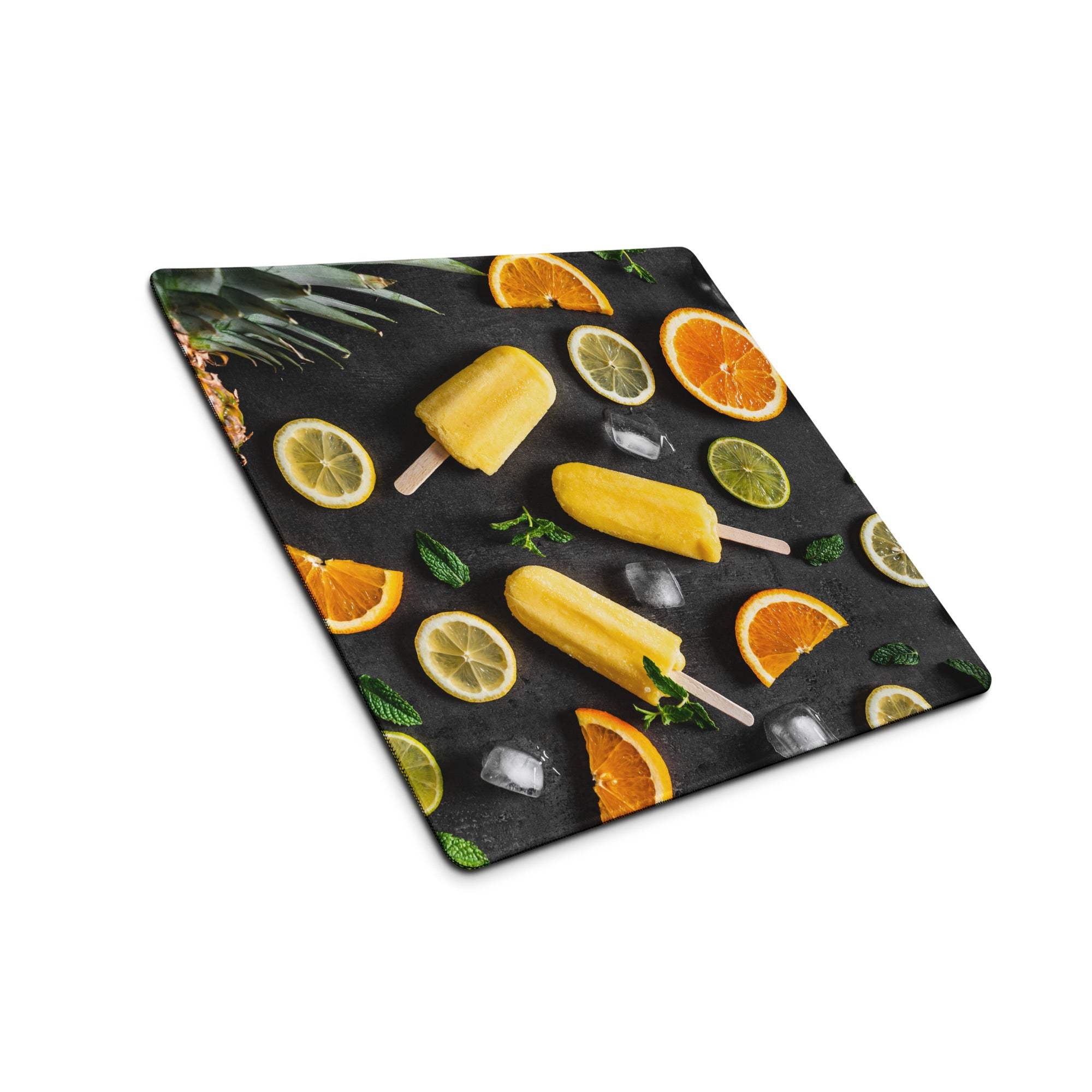 Premium large colorful gaming mouse pad with tropical fruit design