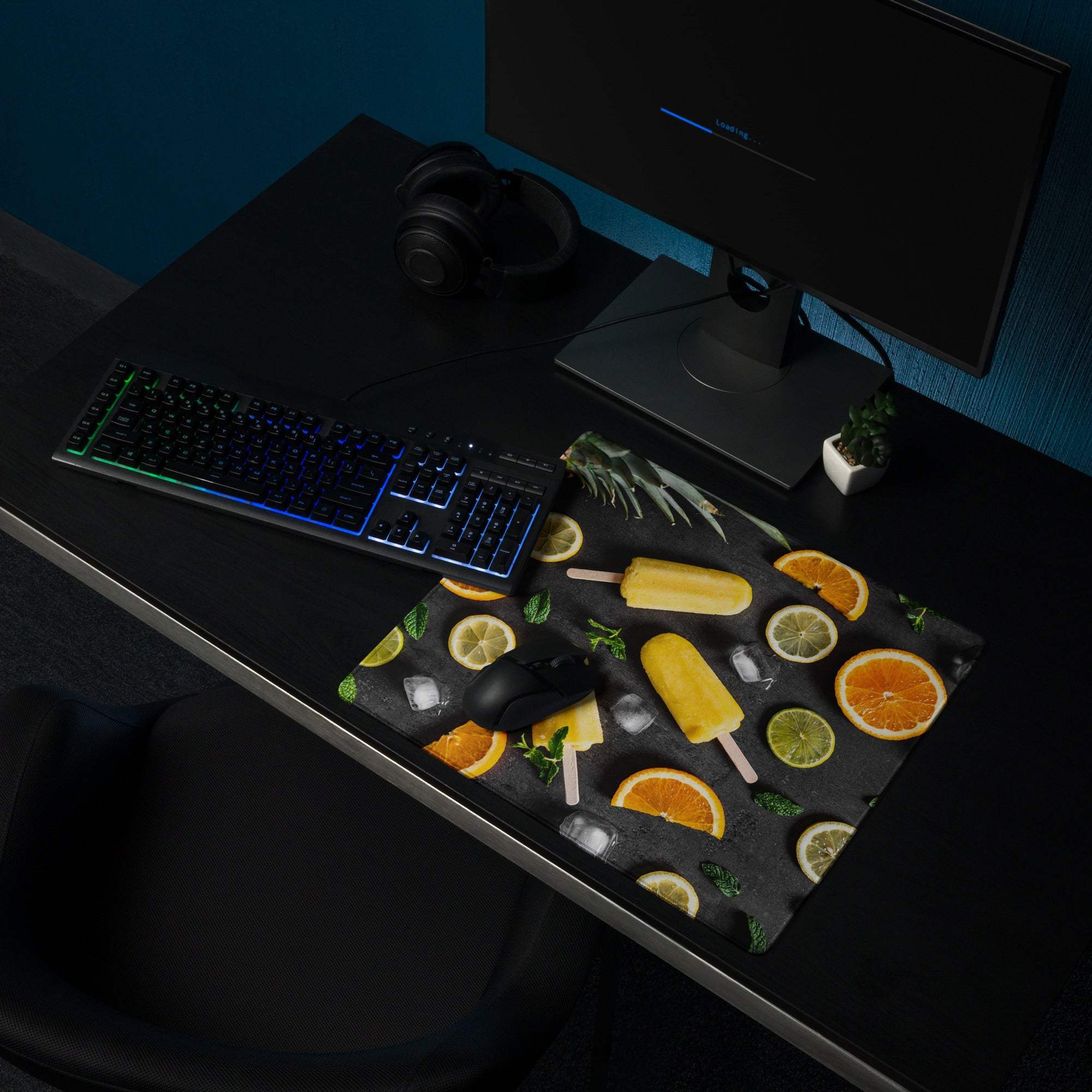 Premium large colorful gaming mouse pad with tropical popsicles oranges limes design