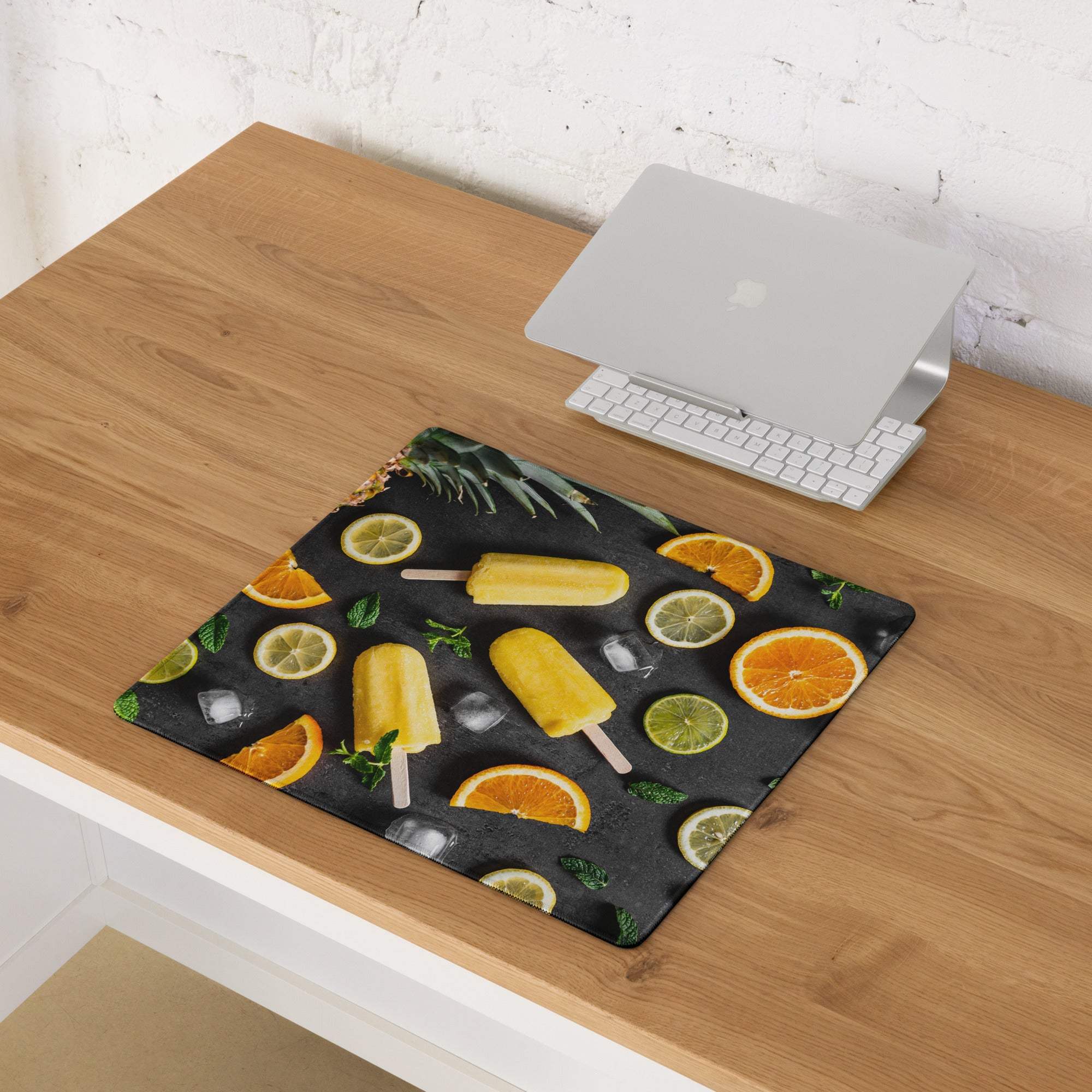 Premium large colorful gaming mouse pad with tropical fruit popsicle design