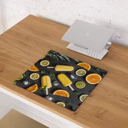Premium large colorful gaming mouse pad with tropical fruit popsicle design