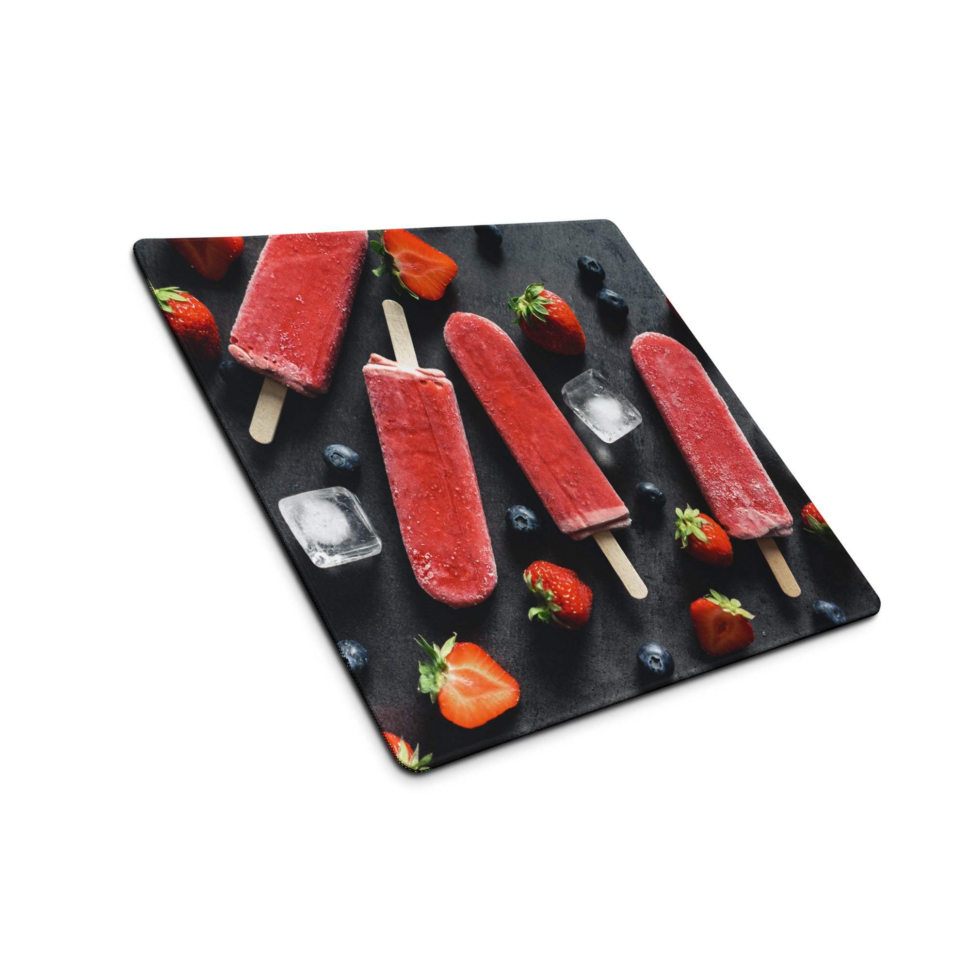 Black strawberry popsicle print on large gaming mouse pad