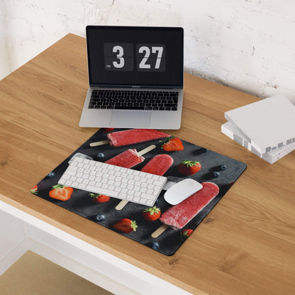 Large gaming mouse pad with red popsicles, strawberries, blueberries design
