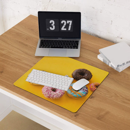 Vibrant large gaming mouse pad with bright yellow donut design