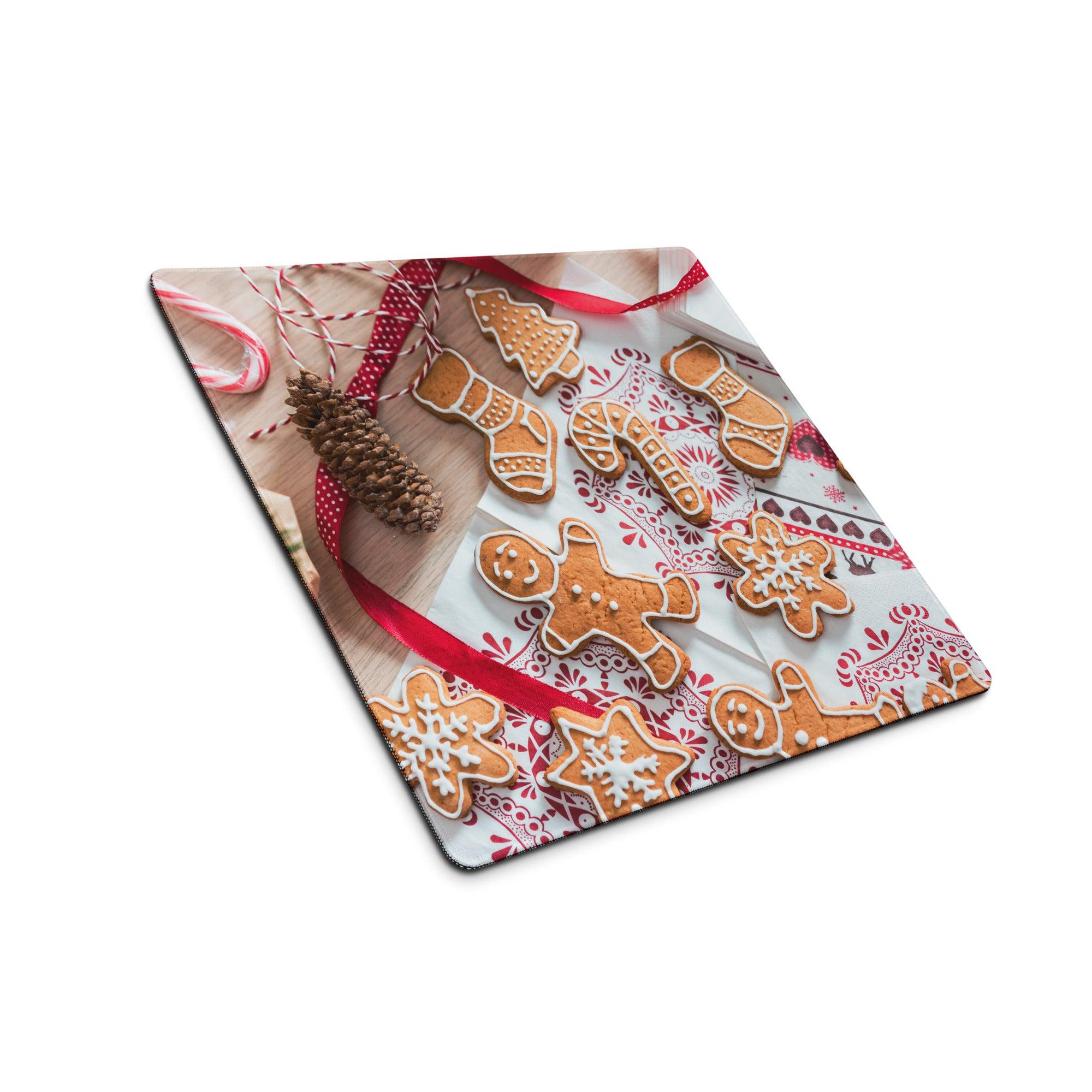 Festive holiday large gaming mouse pad with gingerbread cookies design