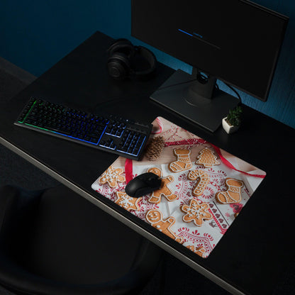 Festive gingerbread holiday gaming mouse pad large non-slip stitched edge