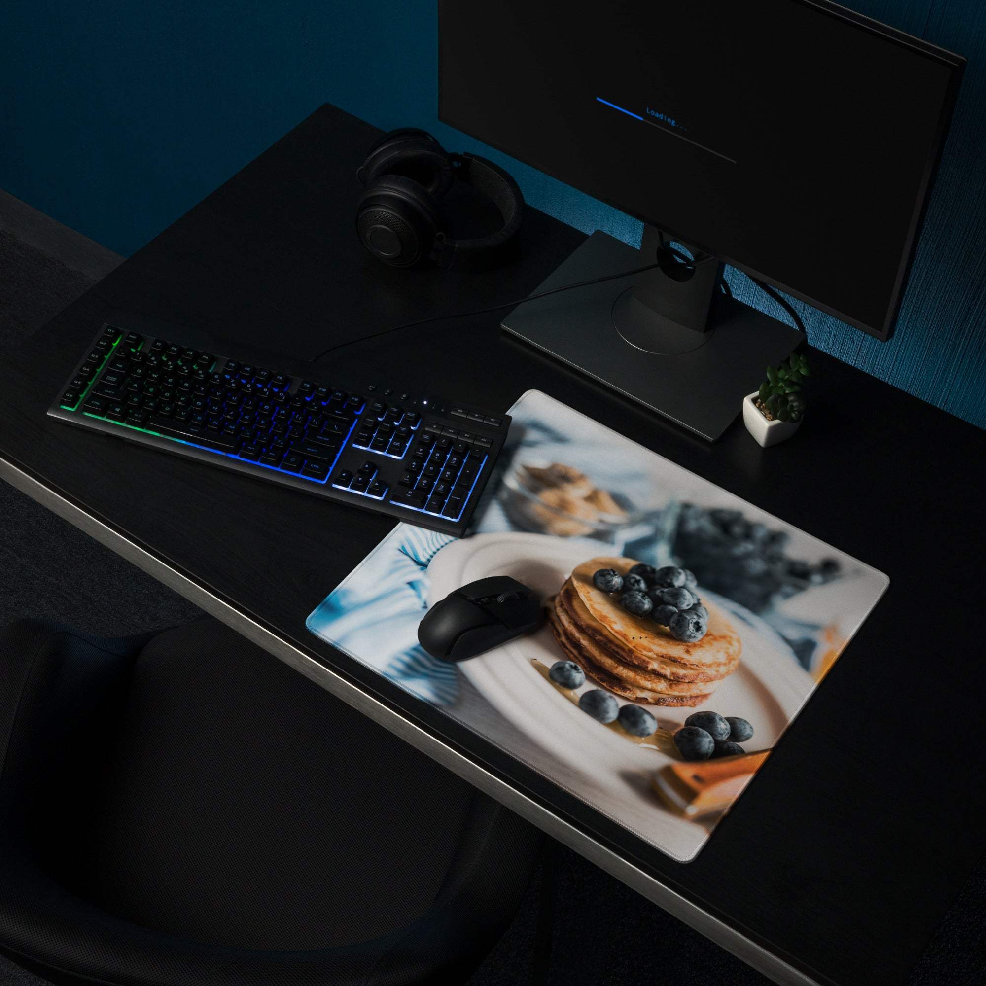 Premium large non-slip gaming mouse pad with blueberry pancakes design