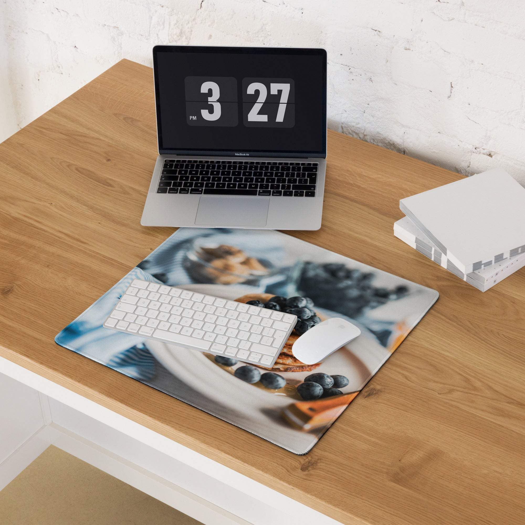 Premium large non-slip gaming mouse pad with blueberries pancakes print