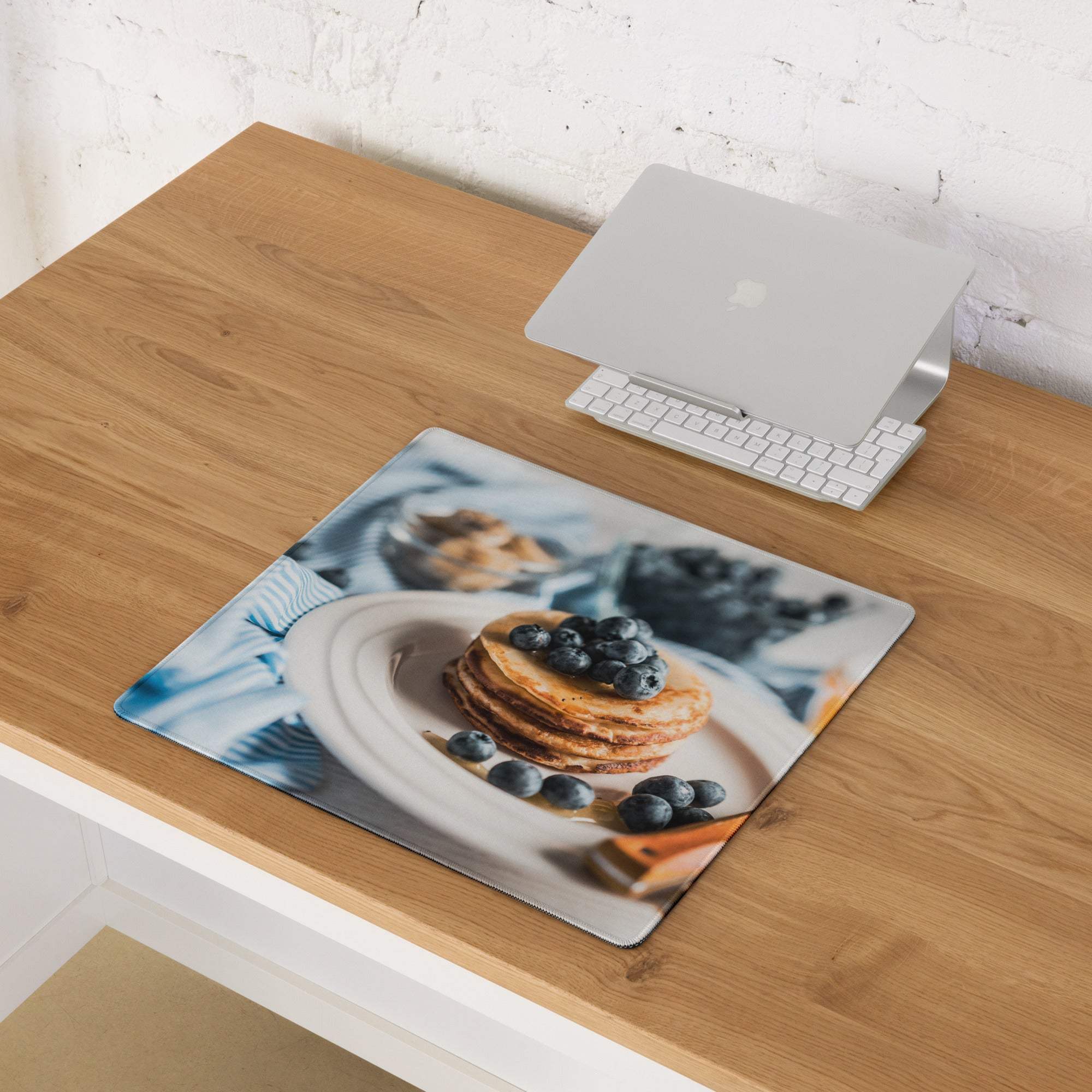 Premium large non-slip blue calm gaming mouse pad with blueberry pancakes image