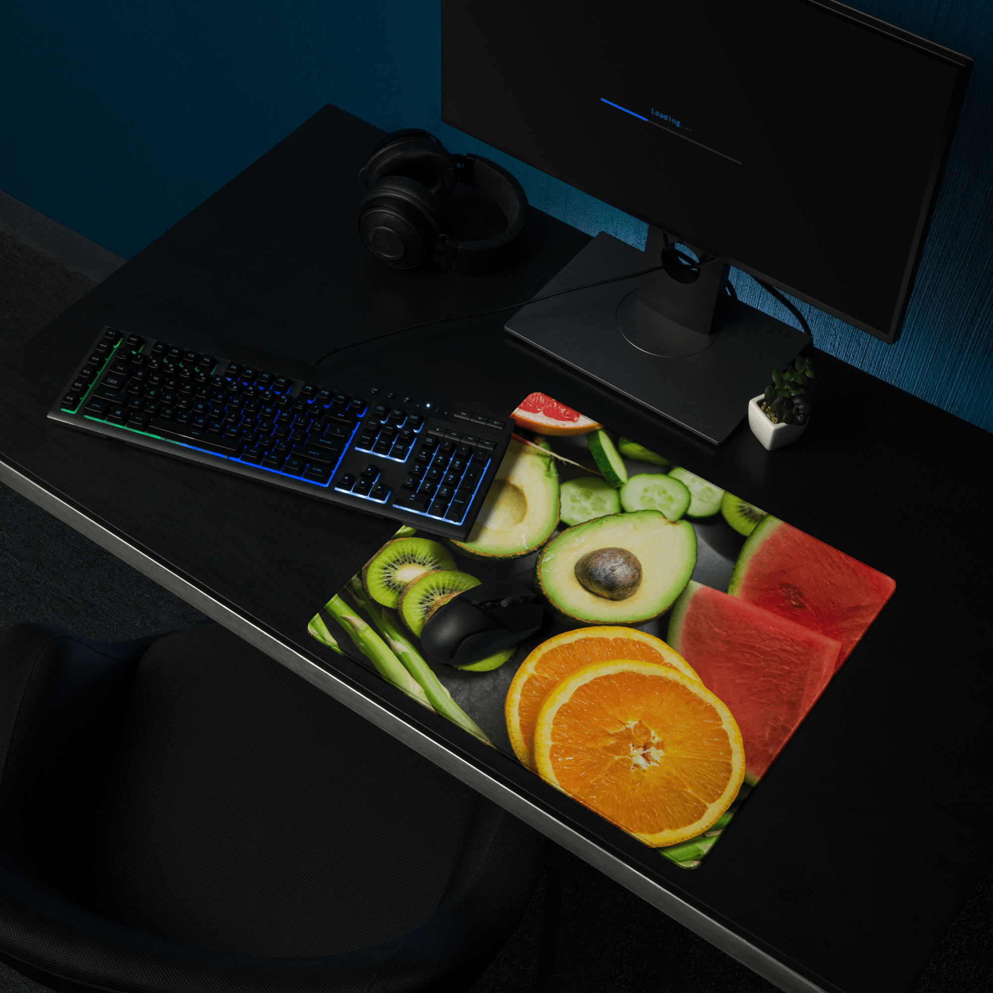 Vibrant fruit gaming mouse pad with sliced avocados kiwis watermelons oranges cucumbers