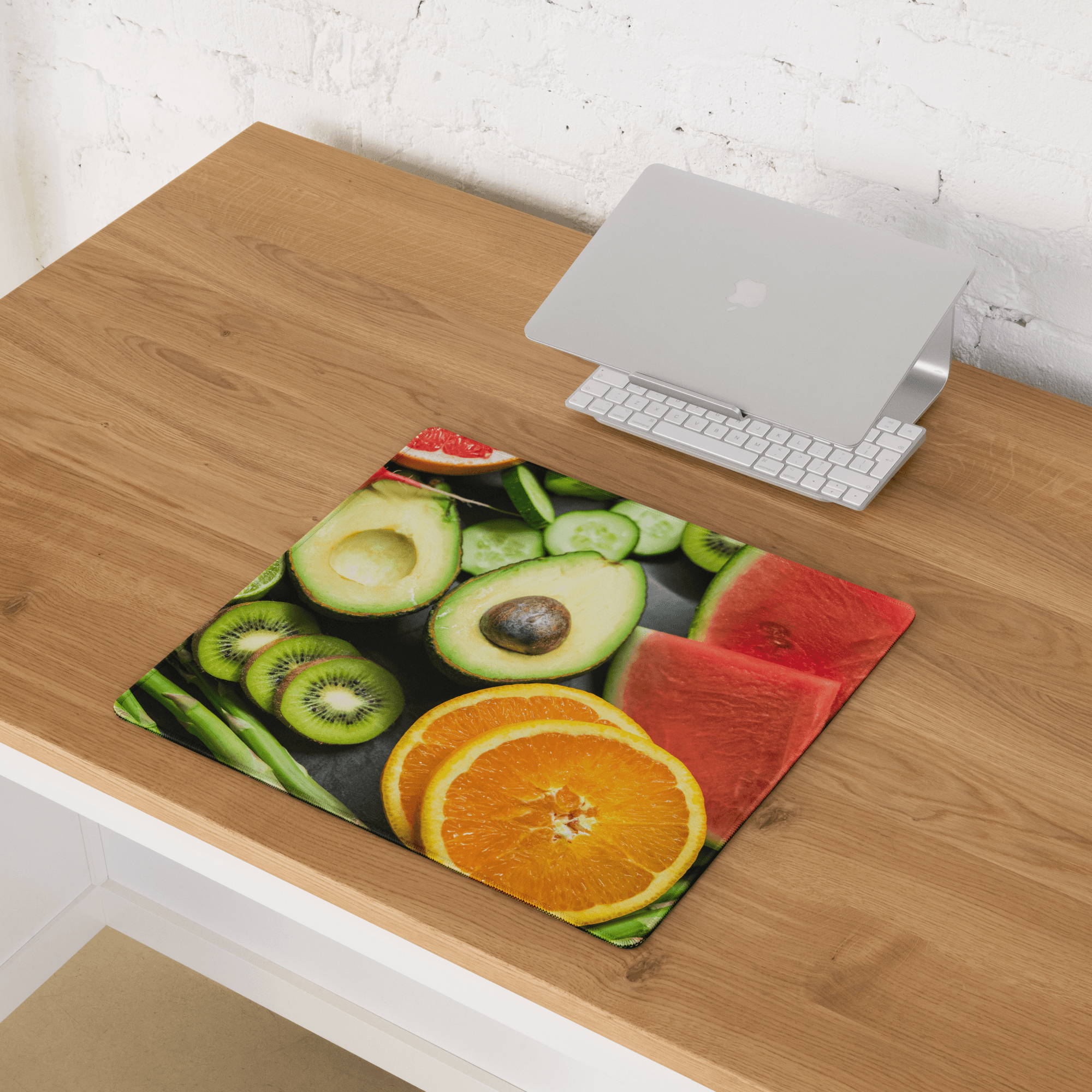 Vibrant fruit gaming mouse pad with sliced avocado kiwi orange watermelon cucumber