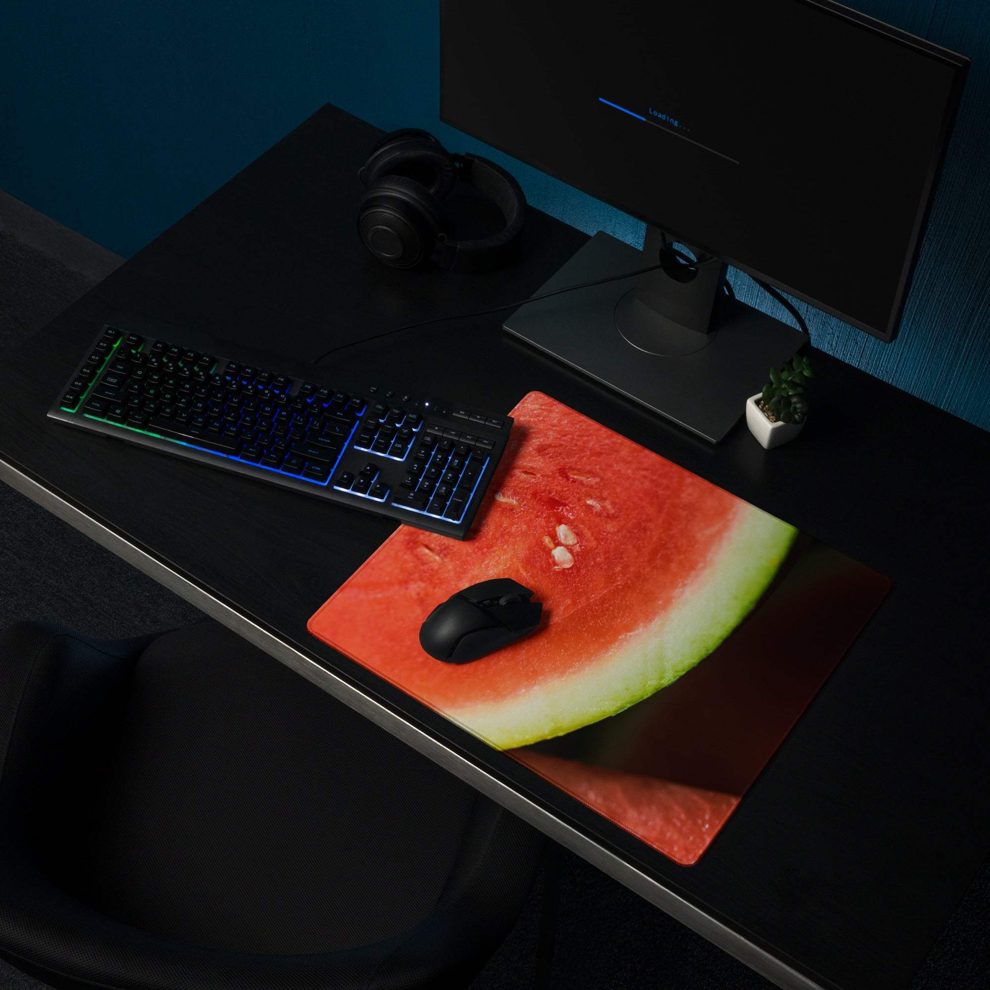 Vibrant red green watermelon slice gaming mouse pad large non-slip stitched