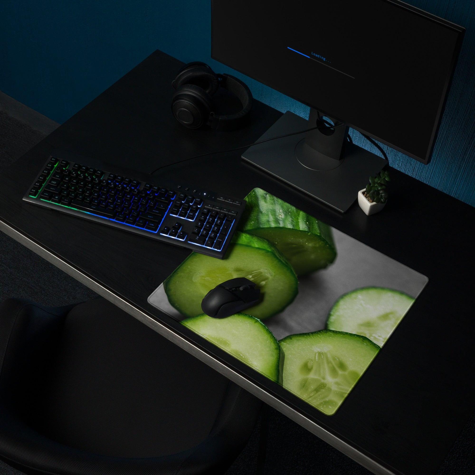 High performance oversized gaming mouse pad with vibrant green cucumber slice design