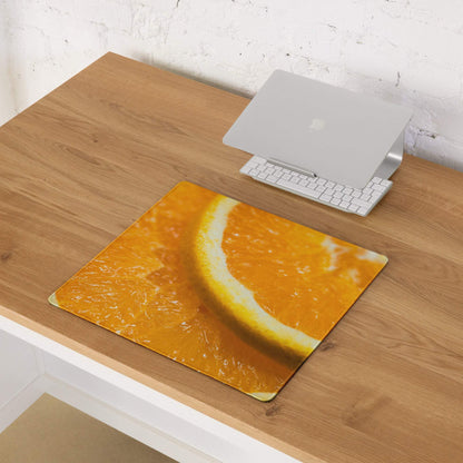 Vibrant orange slice gaming mouse pad with glossy juicy details and non-slip base