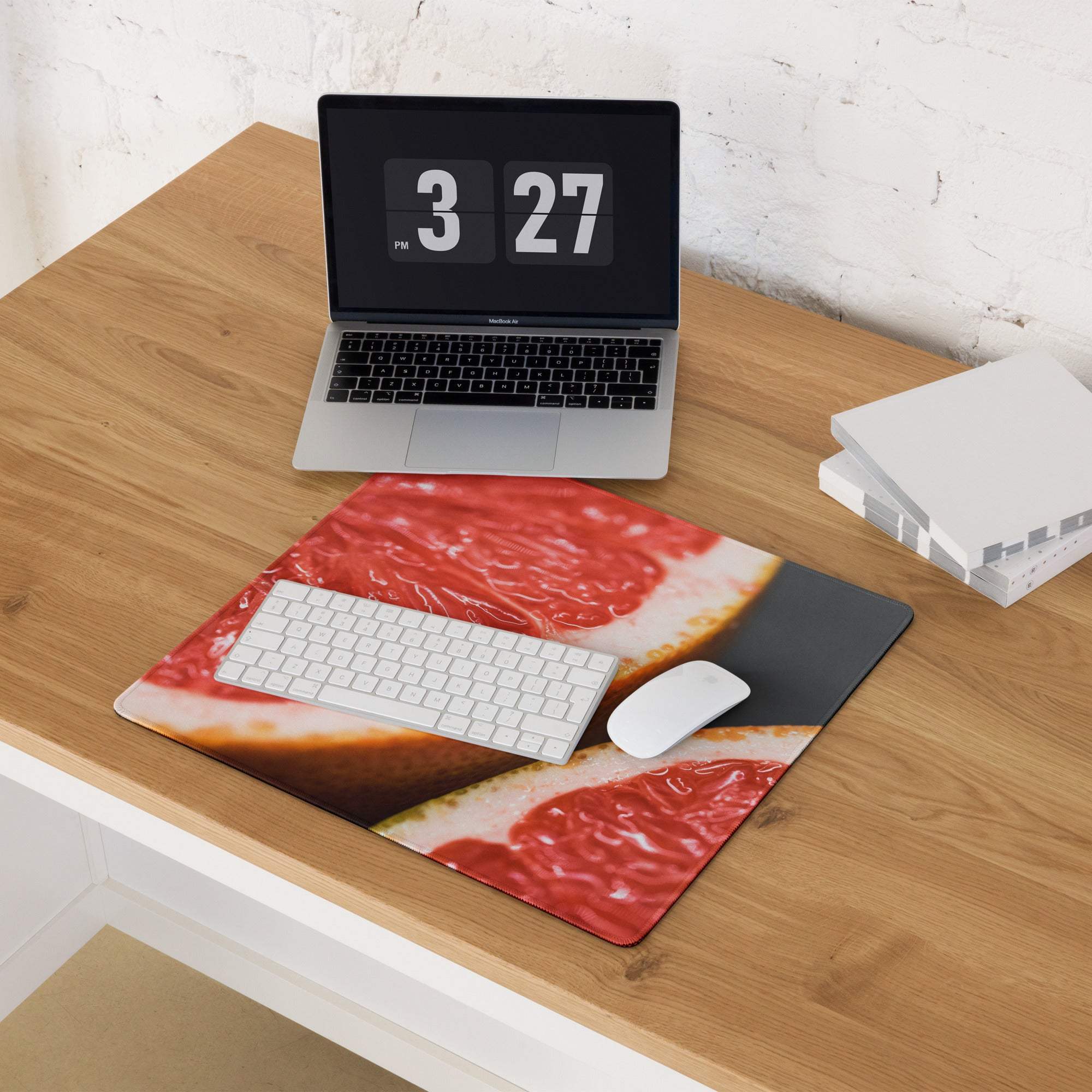 Vibrant grapefruit theme large gaming mouse pad with glossy red flesh