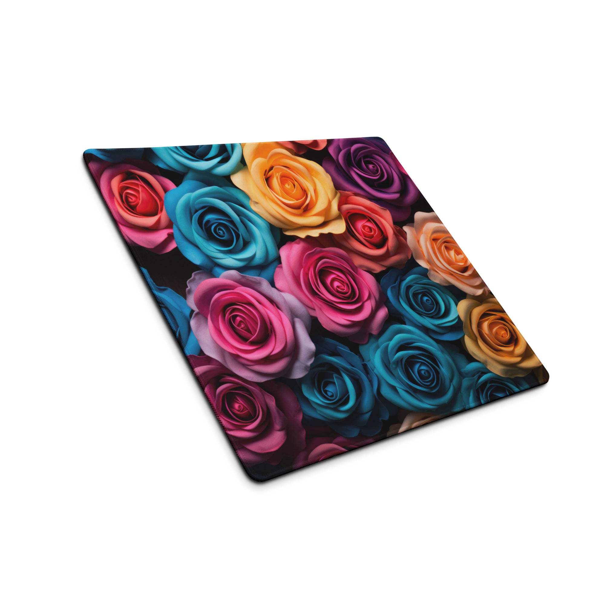 Colorful floral roses gaming mouse pad with non-slip base and stitching