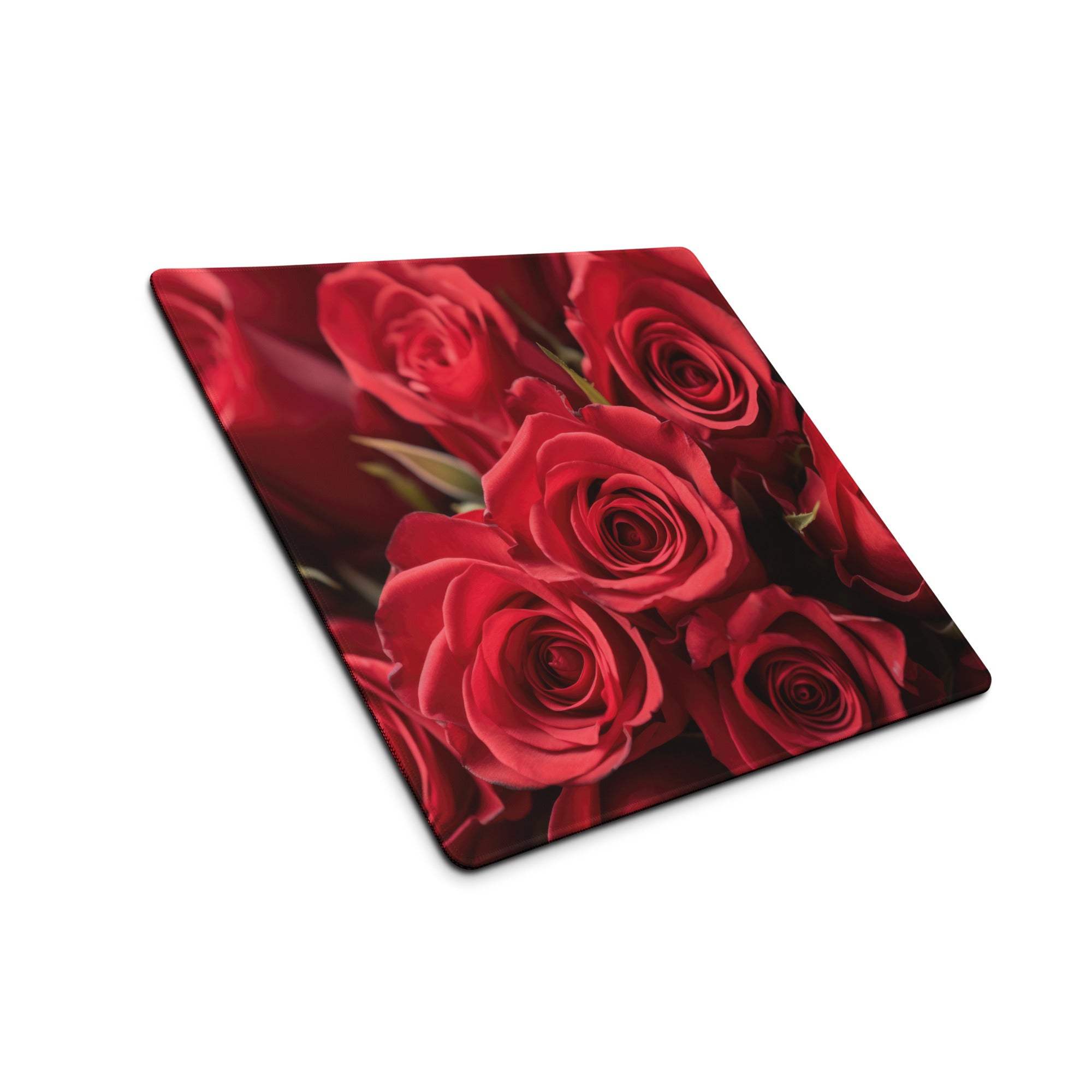Romantic red rose floral gaming mouse pad with non-slip backing