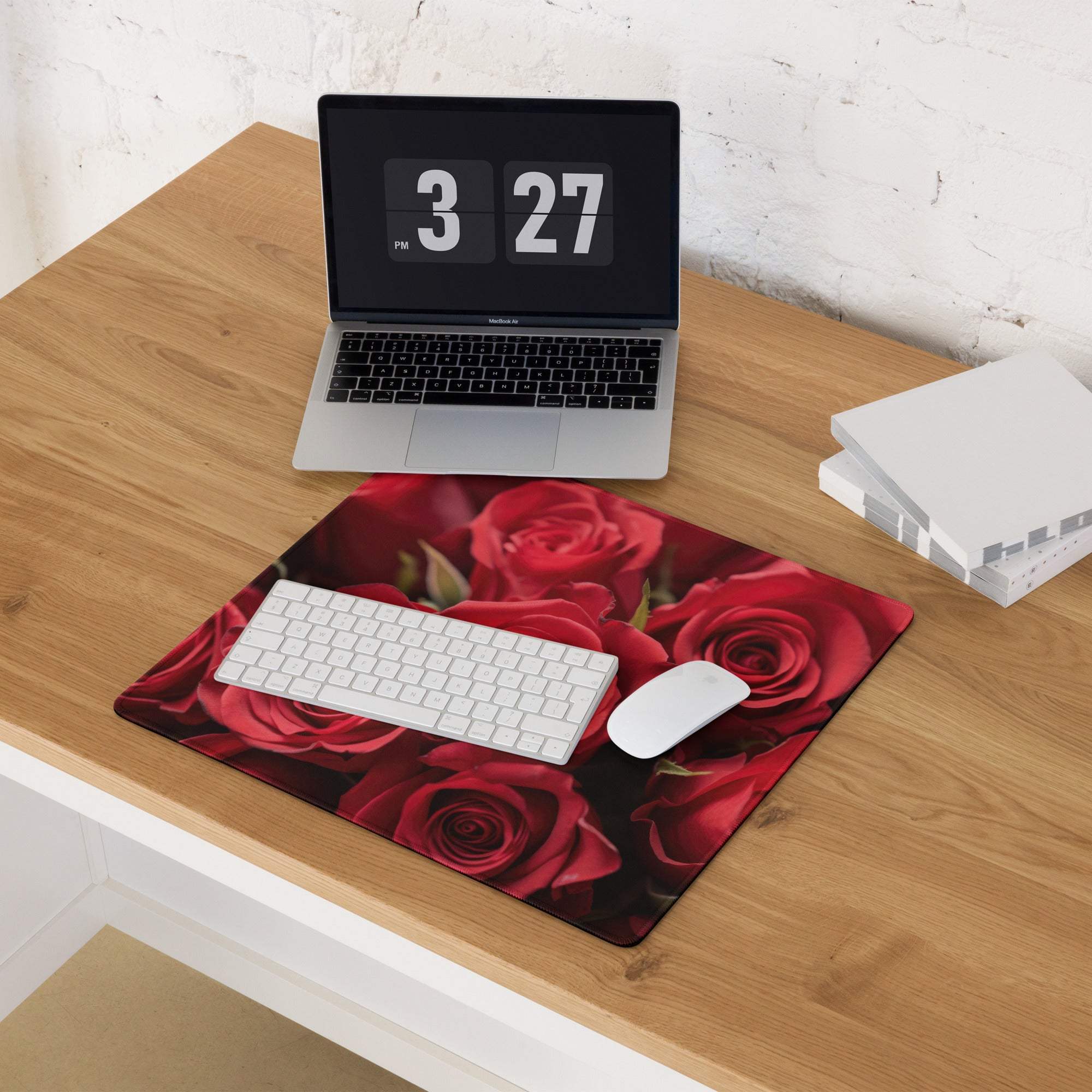 Romantic red rose floral gaming mouse pad with non-slip backing