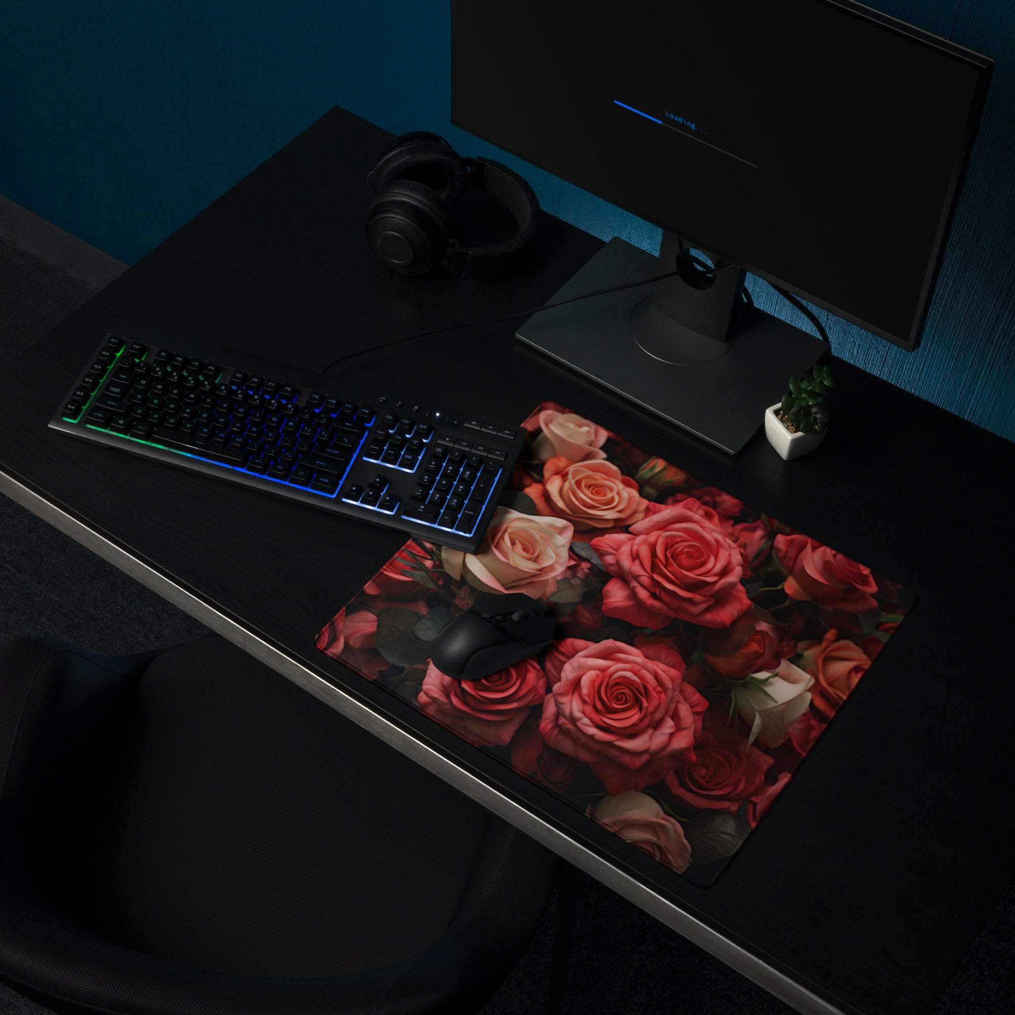 Romantic Rose Garden gaming mouse pad with pink red roses print