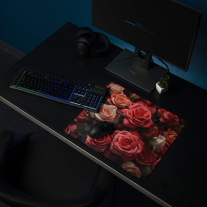 Romantic Rose Garden gaming mouse pad with pink red roses print