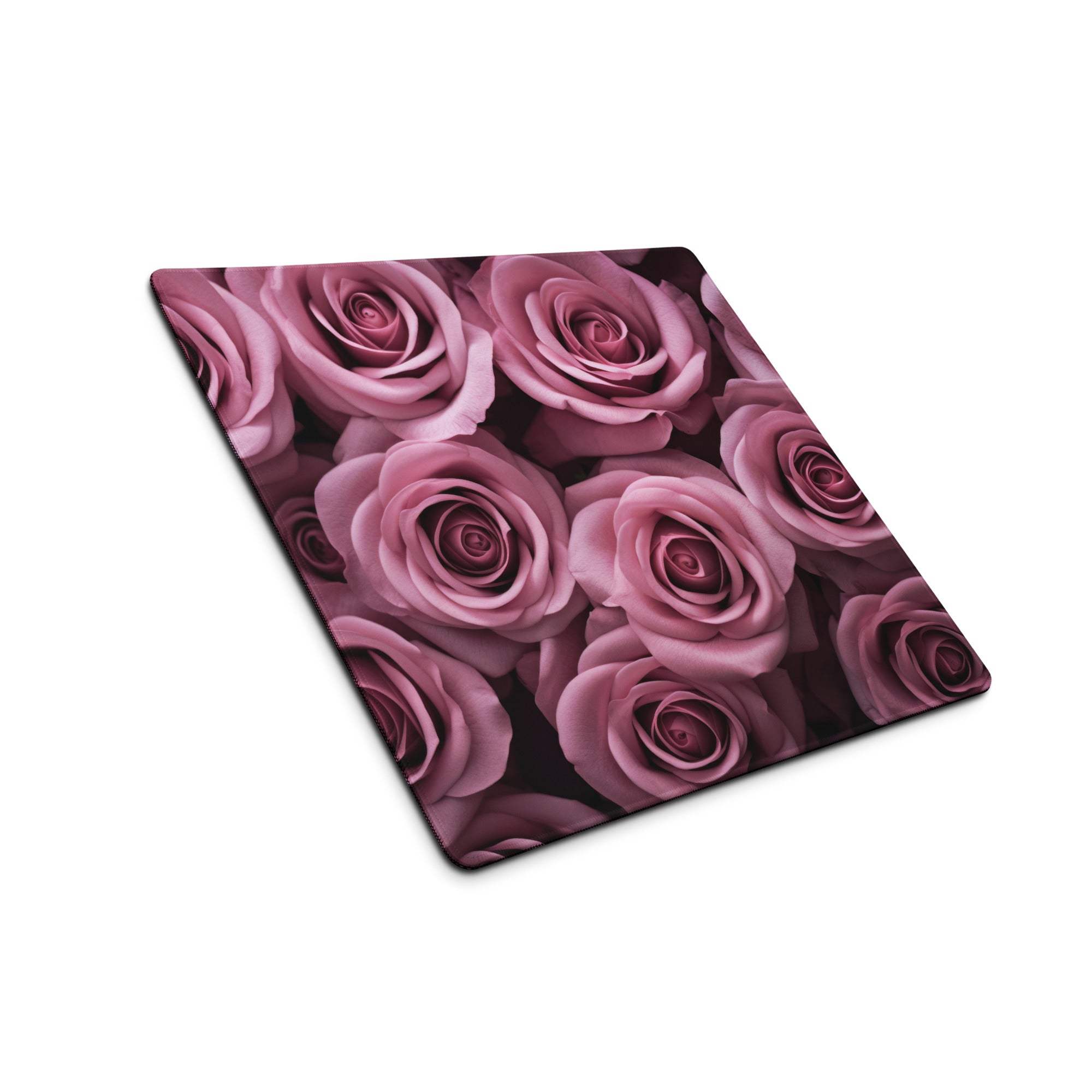 Elegant pink rose floral gaming mouse pad with non-slip base, large size