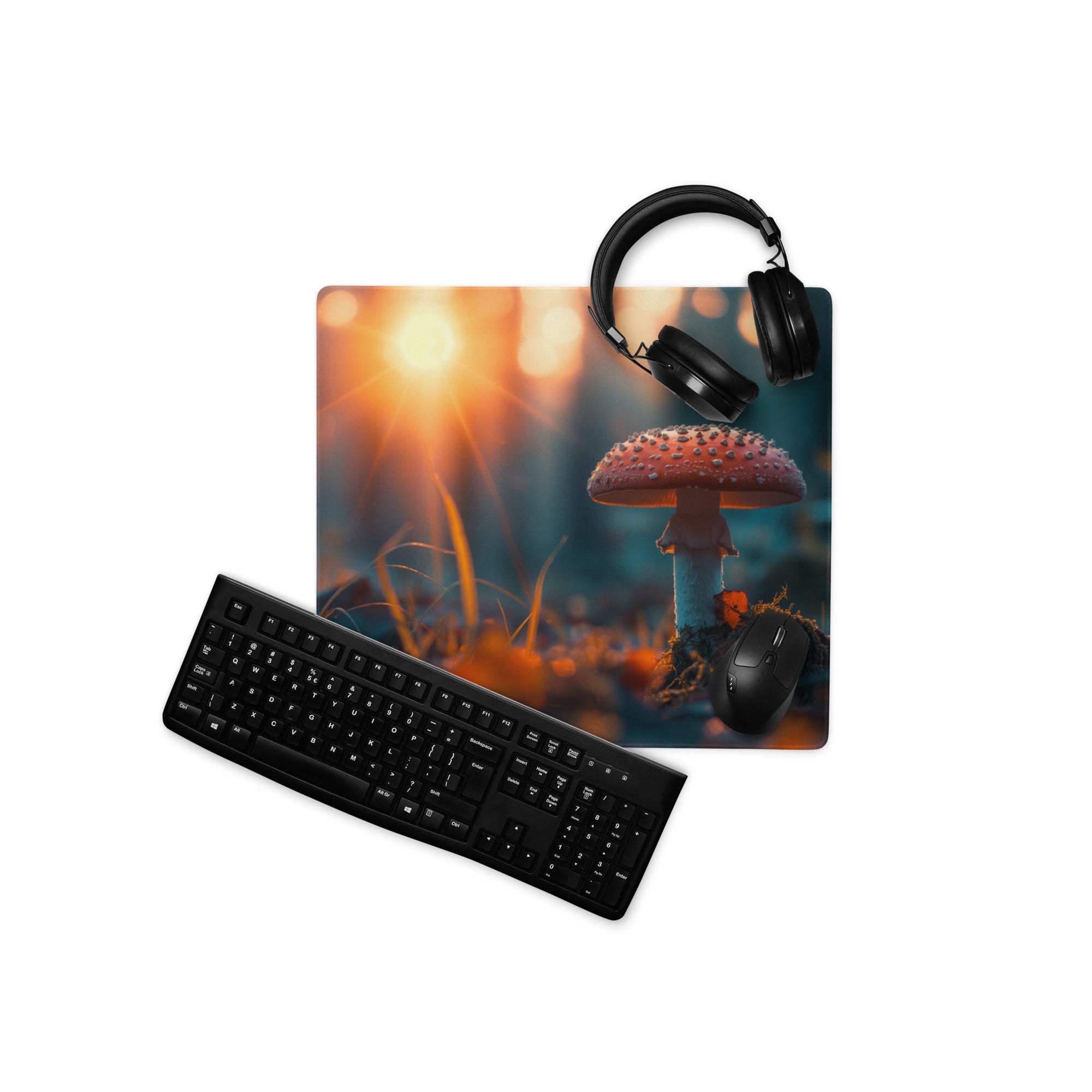 Dreamy Sunset Mushroom large gaming mouse pad with non-slip backing