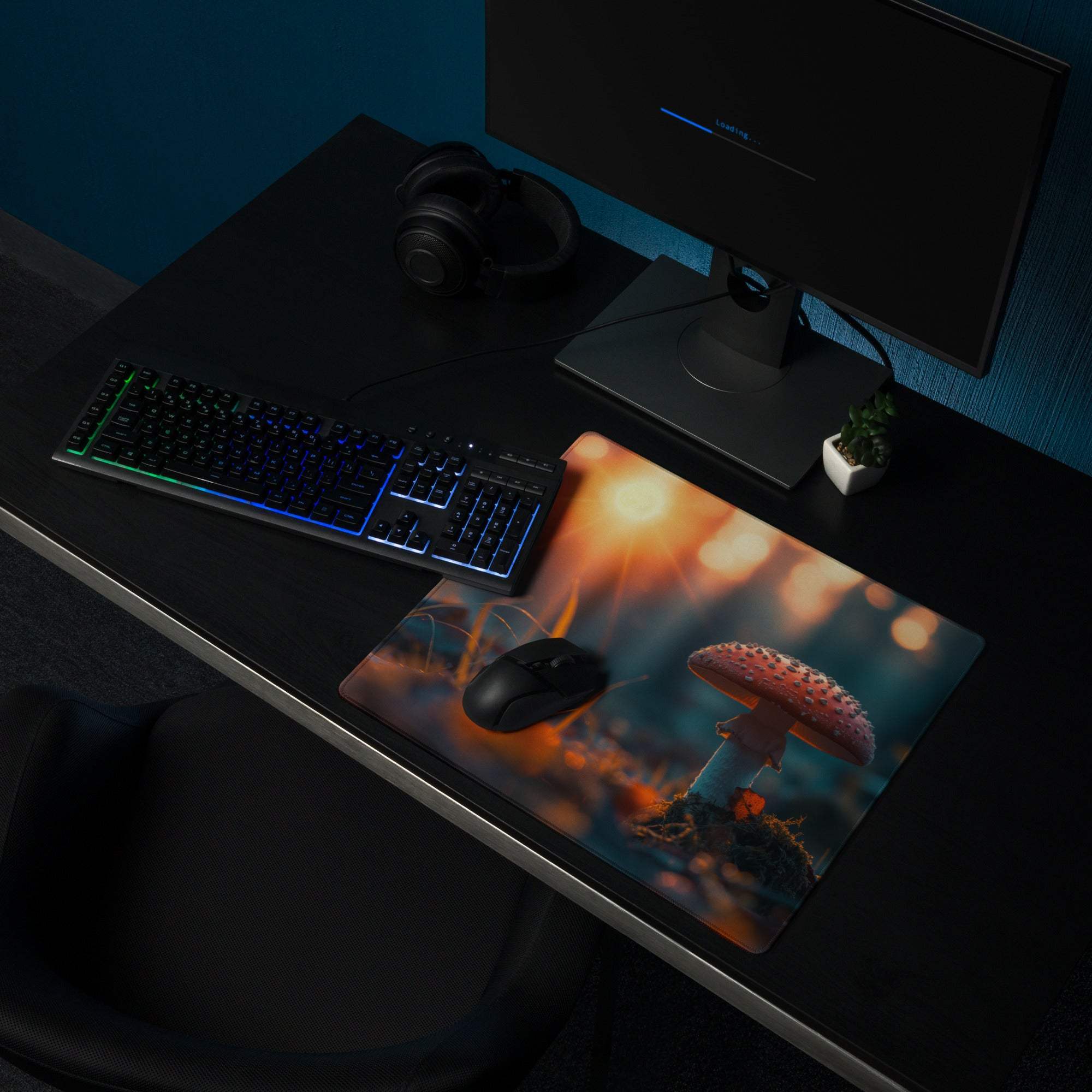 Dreamy sunset red-spotted mushroom gaming mouse pad large non-slip stitched