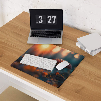 Large Dreamy Sunset Mushroom gaming mouse pad with non-slip backing