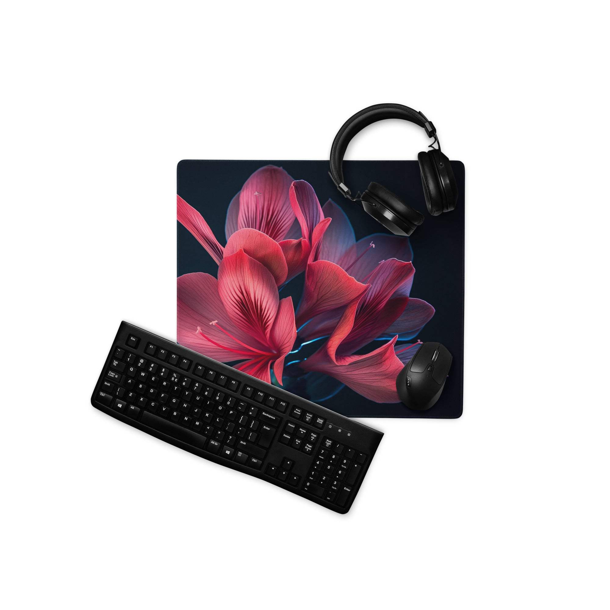 Elegant red floral large gaming mouse pad with non-slip backing for Dota 2 CSGO