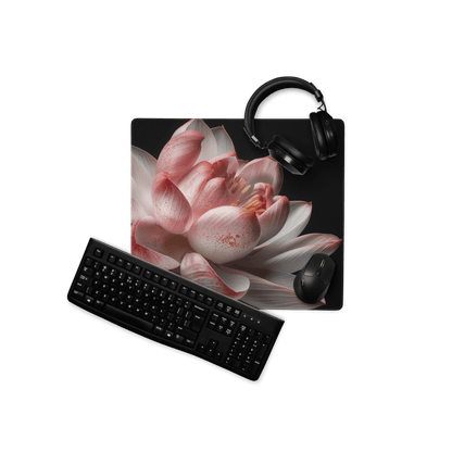 Pink lotus large gaming mouse pad with non-slip base and stitching