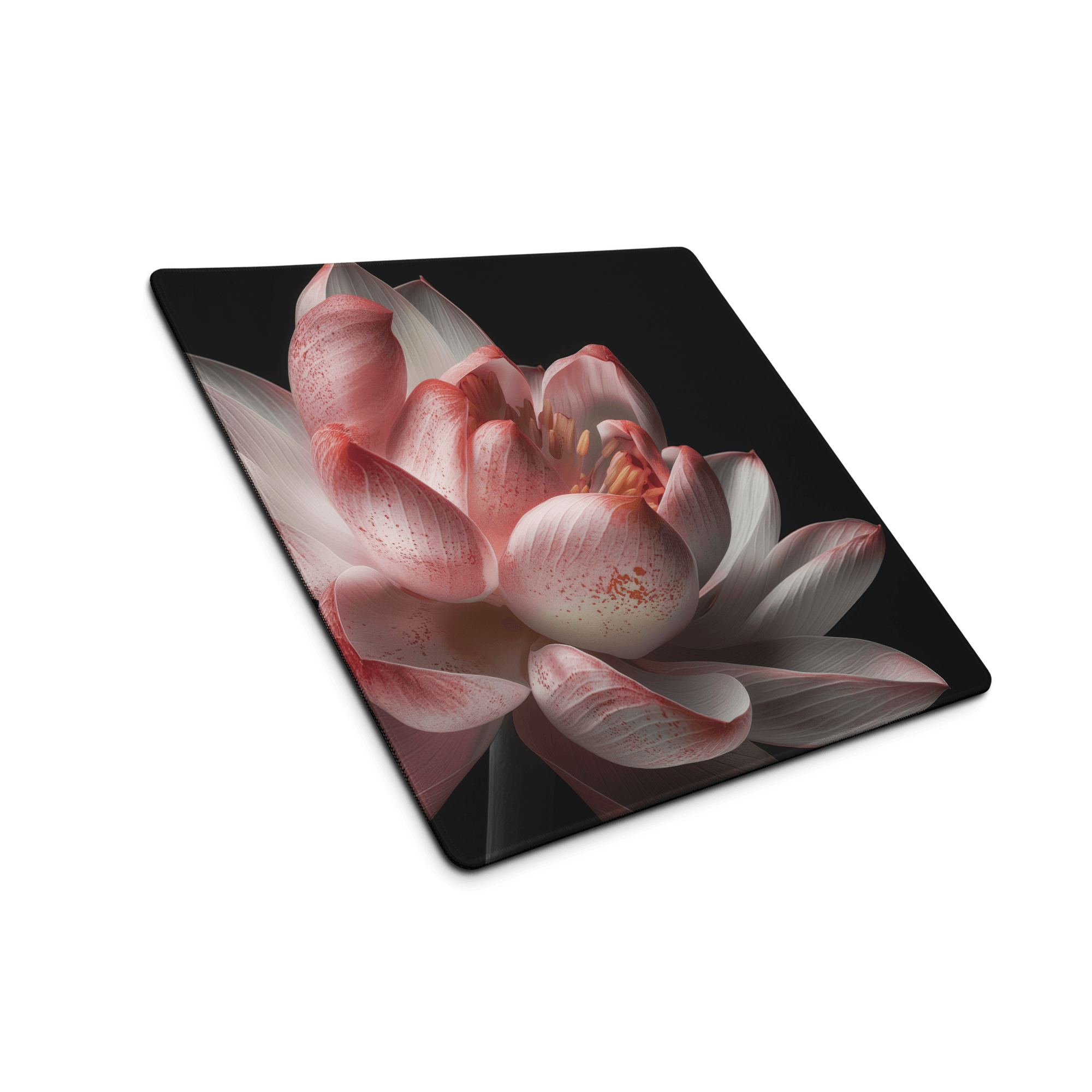 Pink lotus canvas print on large gaming mouse pad with non-slip base