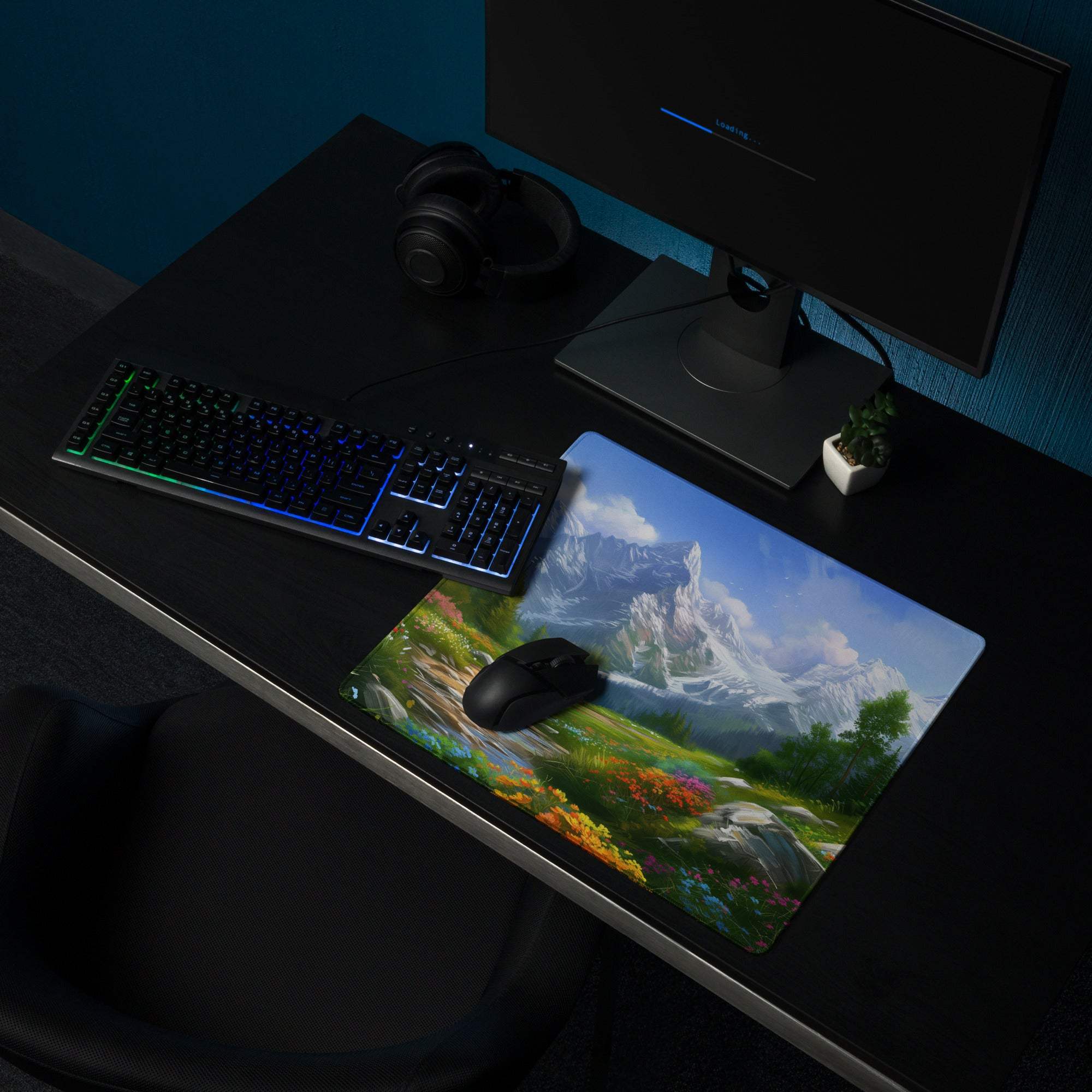 Vibrant mountain landscape gaming mouse pad with non-slip base