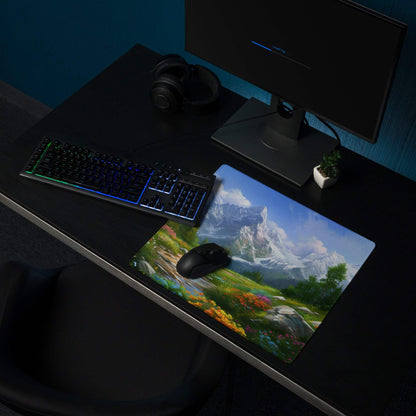 Vibrant mountain landscape gaming mouse pad with non-slip base