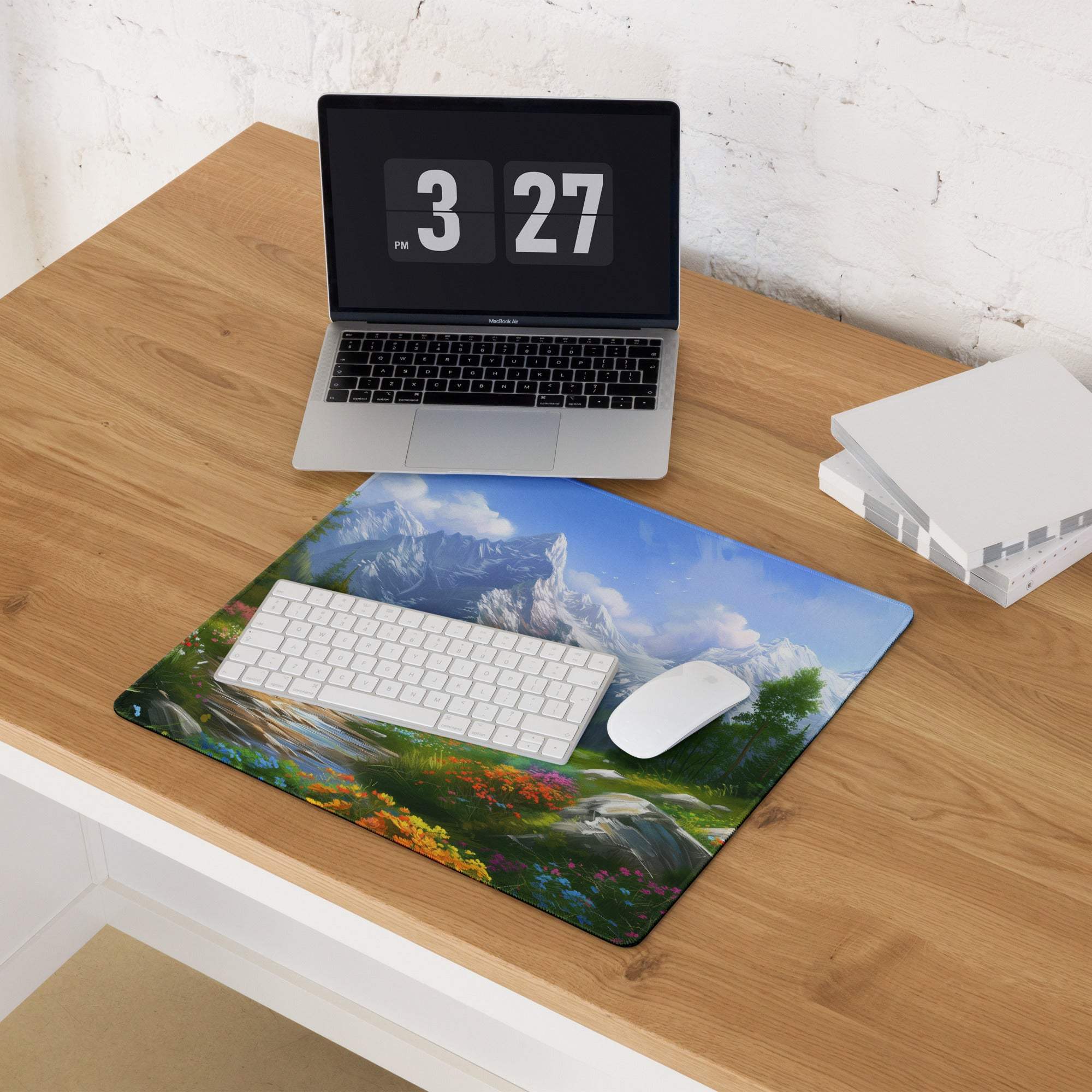 Vibrant mountain landscape gaming mouse pad with non-slip base