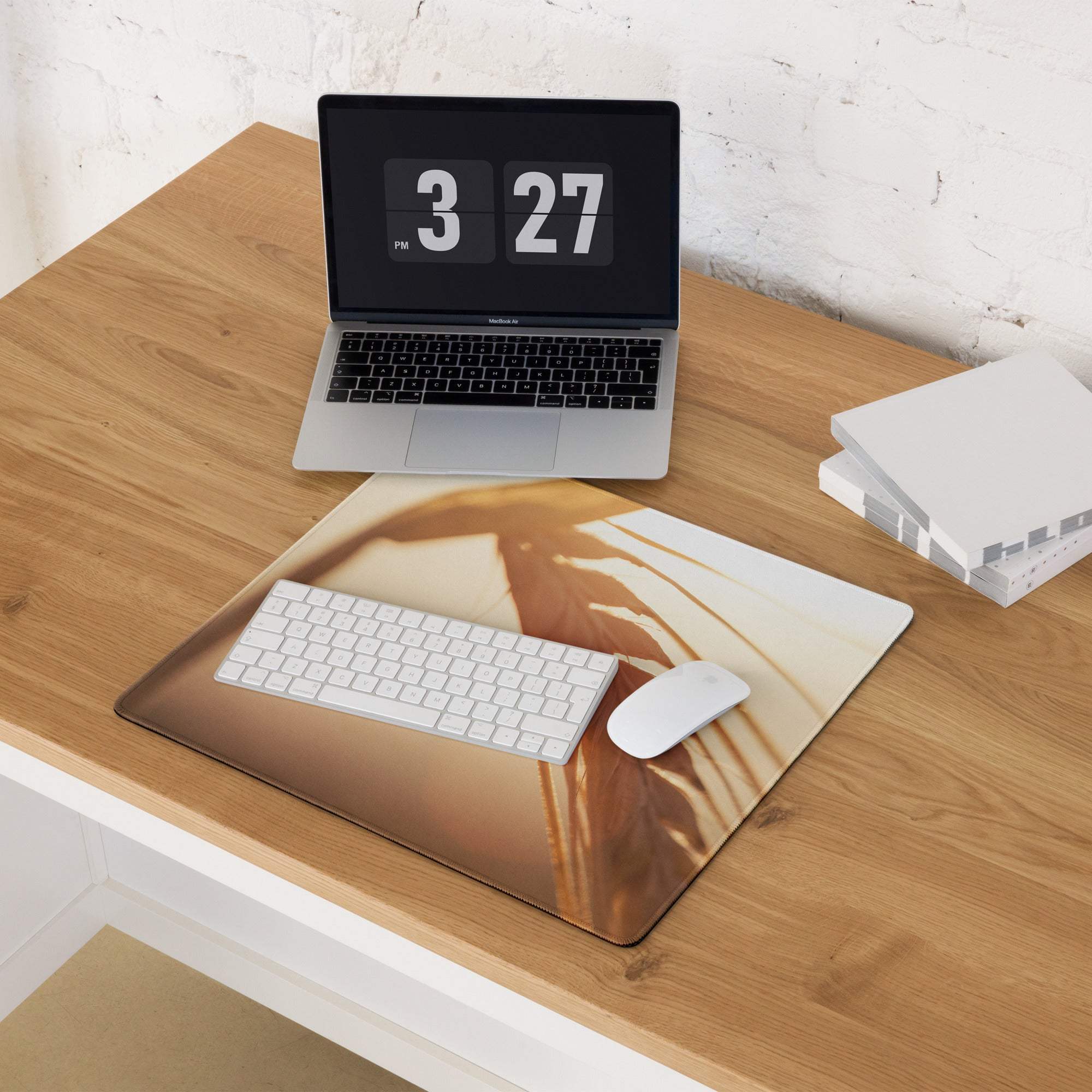 Detailed warm-toned hand with veins on Sunset Style gaming mouse pad