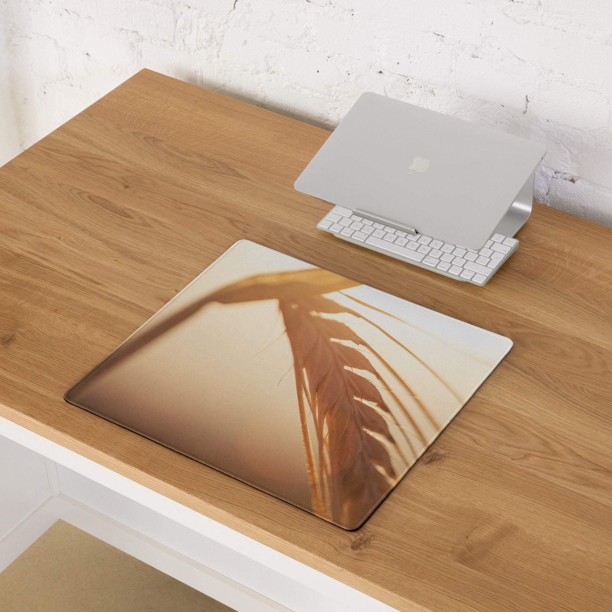 Sunset style golden wheat field warm glow gaming mouse pad with stitching