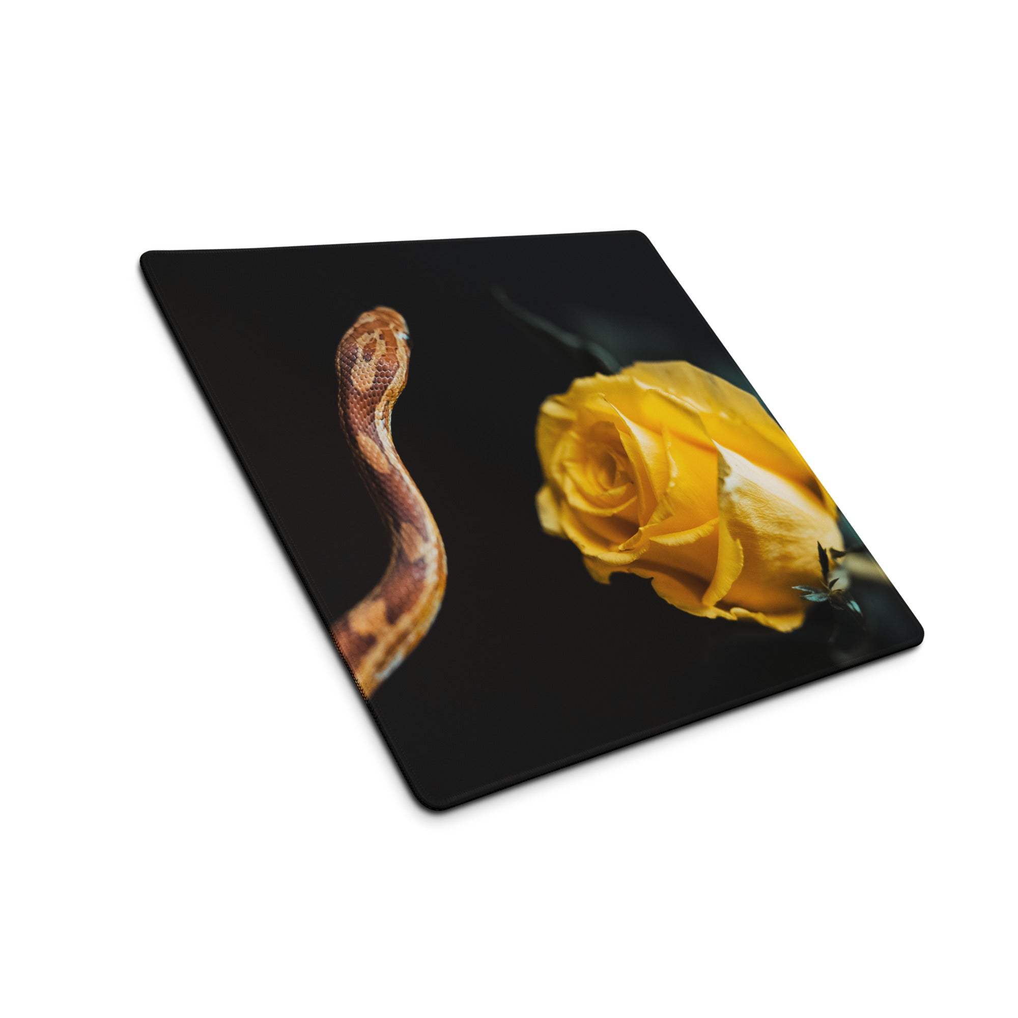 Elegant snake and yellow rose moody black gaming mouse pad large