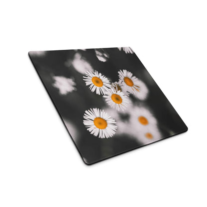 Elegant monochrome daisy field gaming mouse pad with non-slip base